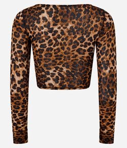 Blusa Cropped Esportiva em Microfibra com Estampa de Onça