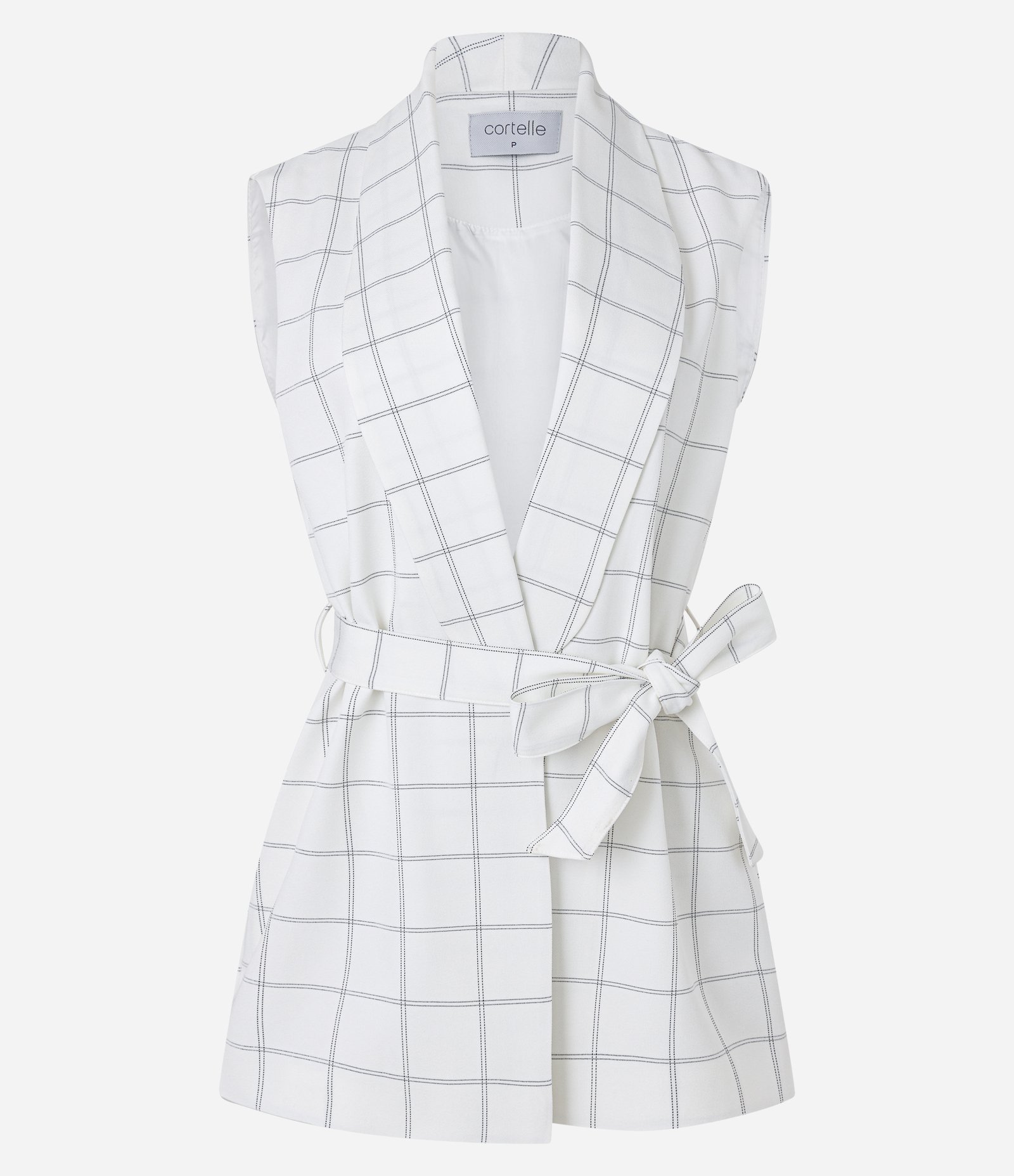 Colete Alfaiataria com Amarração e Estampa Xadrez Grid Branco 7