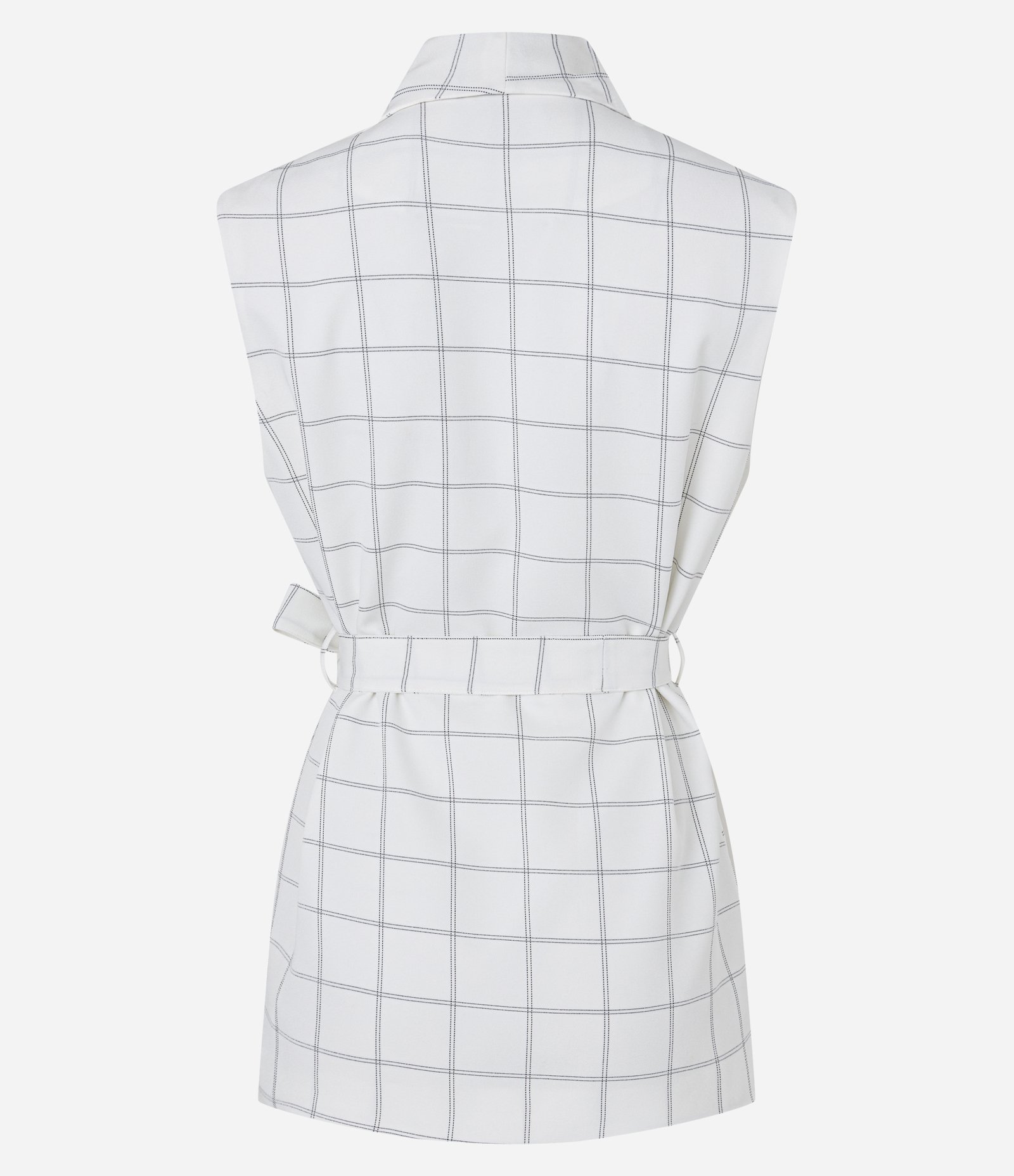 Colete Alfaiataria com Amarração e Estampa Xadrez Grid Branco 8