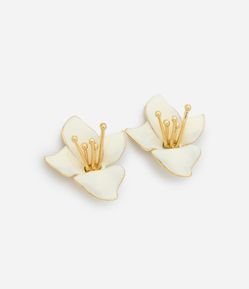 Brinco Botão em Metal Flor com Miolo Exposto