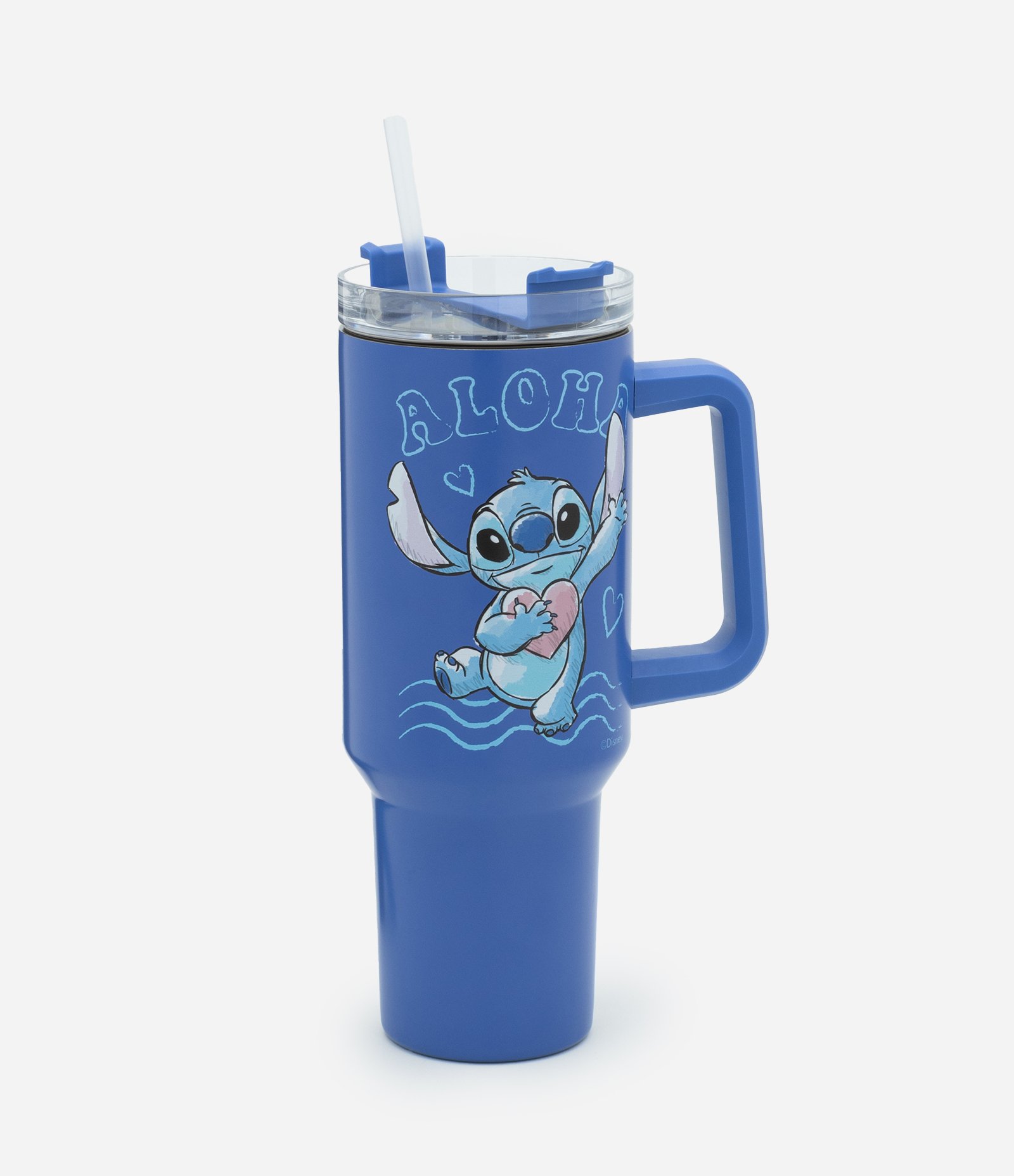 Copo em Metal com Canudo e Suporte para Mão Estampa Aloha Stitch Azul 1
