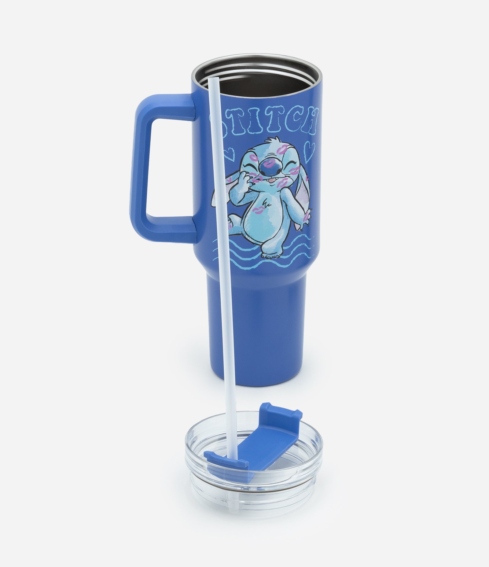Copo em Metal com Canudo e Suporte para Mão Estampa Aloha Stitch Azul 3