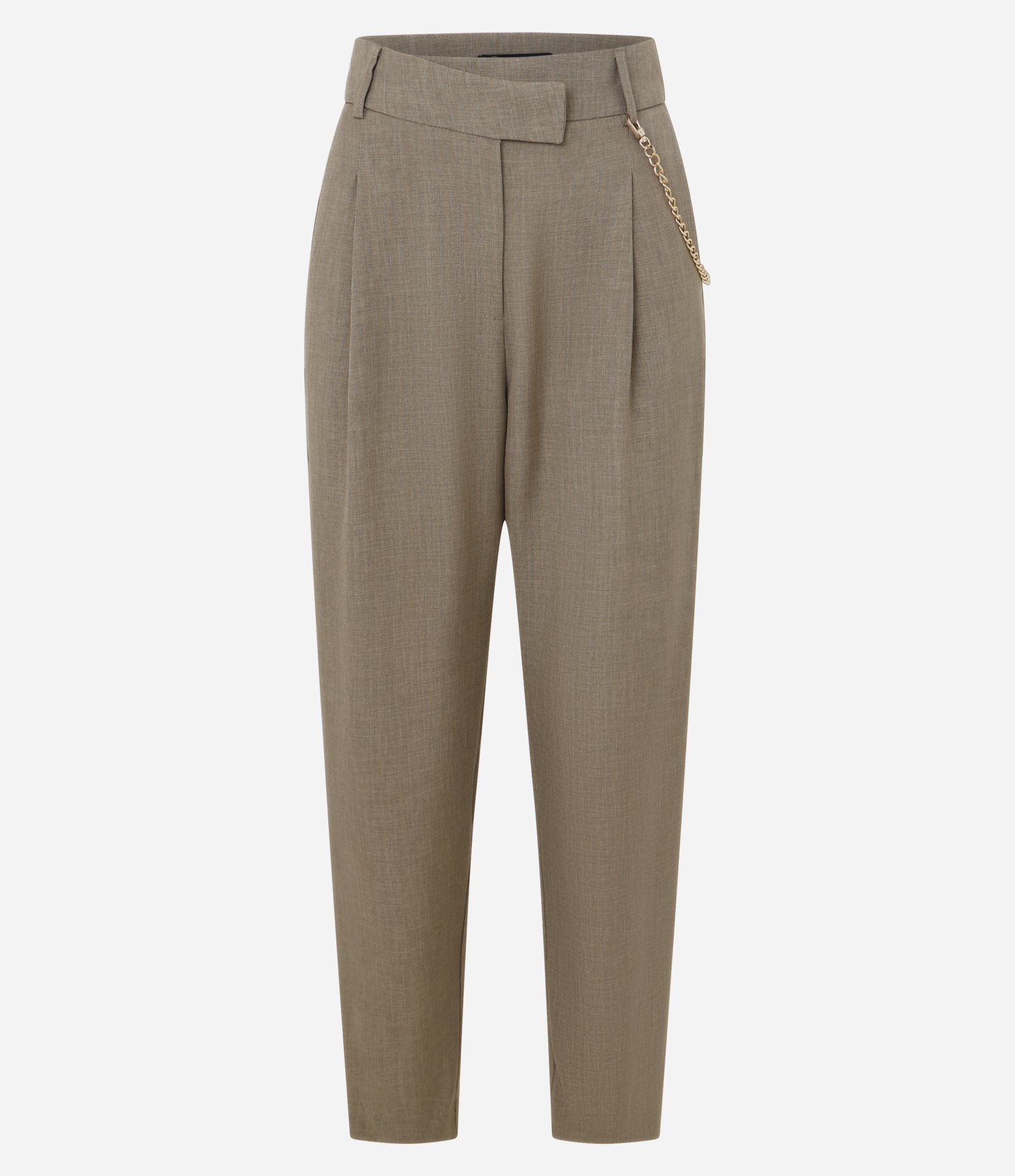 Calça Cenoura Alfaiatada Cintura Alta com Corrente nos Passantes Marrom 6