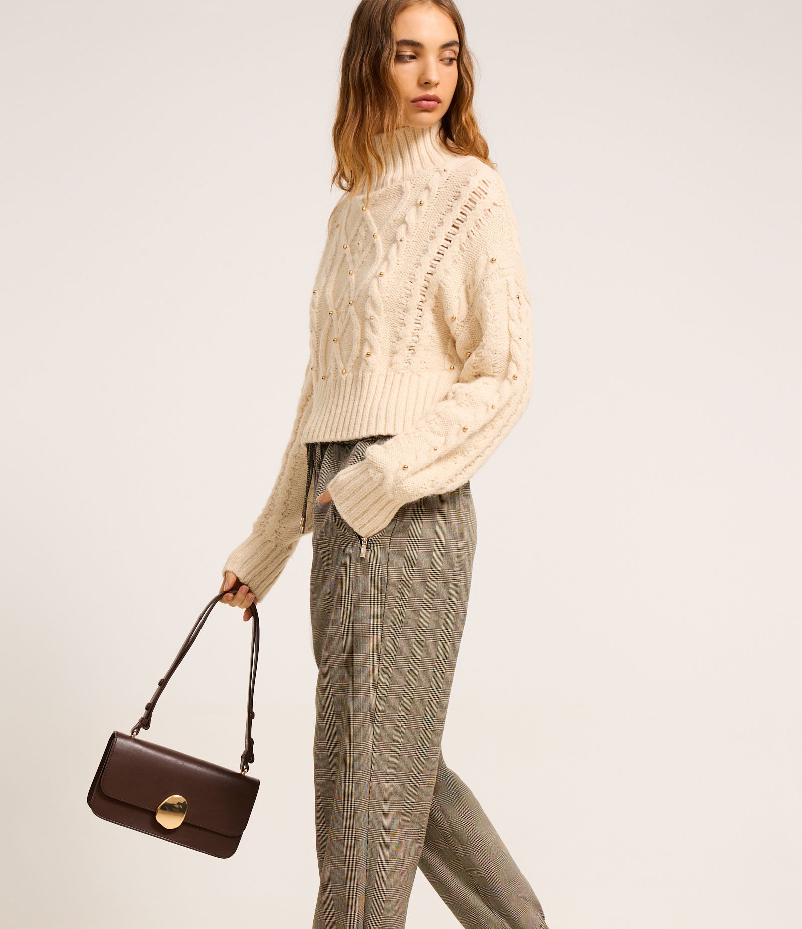 Calça Jogger Alfaiatada Xadrez com Fio Metalizado Cinza 2