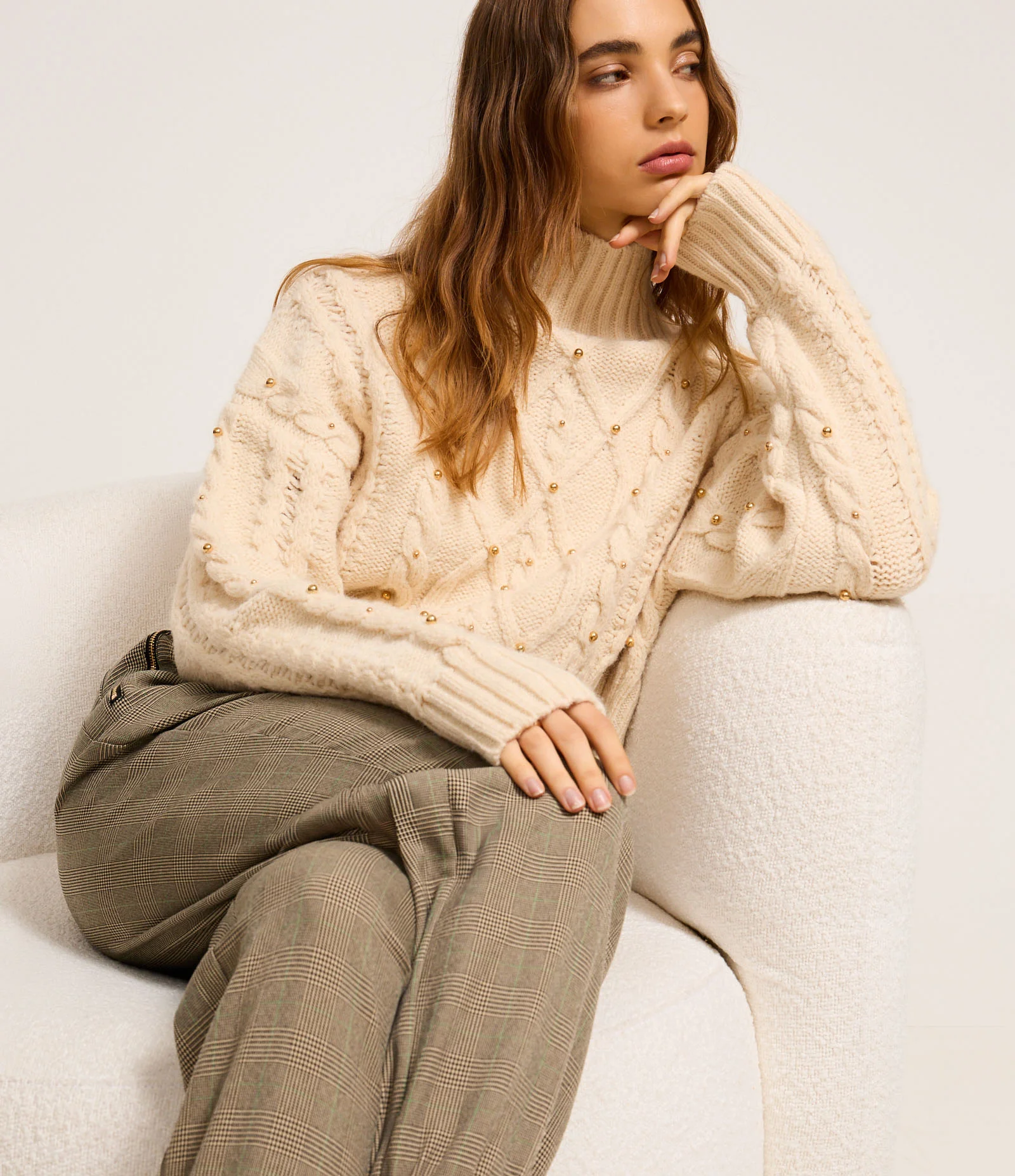 Calça Jogger Alfaiatada Xadrez com Fio Metalizado Cinza 5