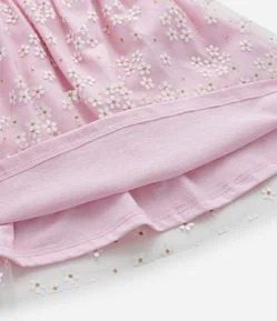 Vestido Infantil em Tule com Estampa de Florzinhas com Glitter - Tam 0 a 18 meses