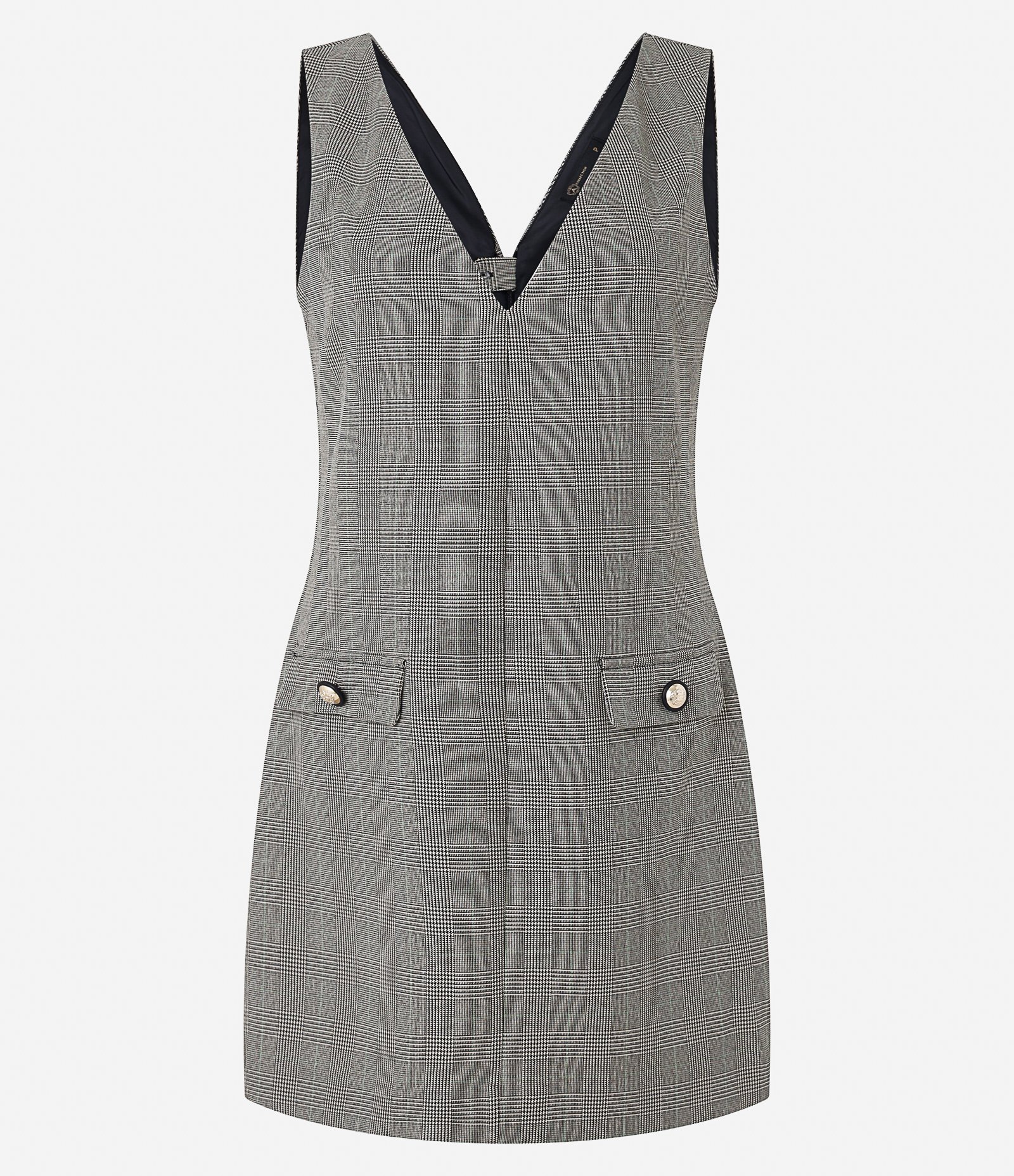 Vestido Curto em Crepe Xadrez com Botões nas Lapelas Cinza 7