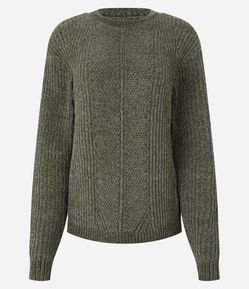 Suéter em Tricô com Textura e e Punho Canelado