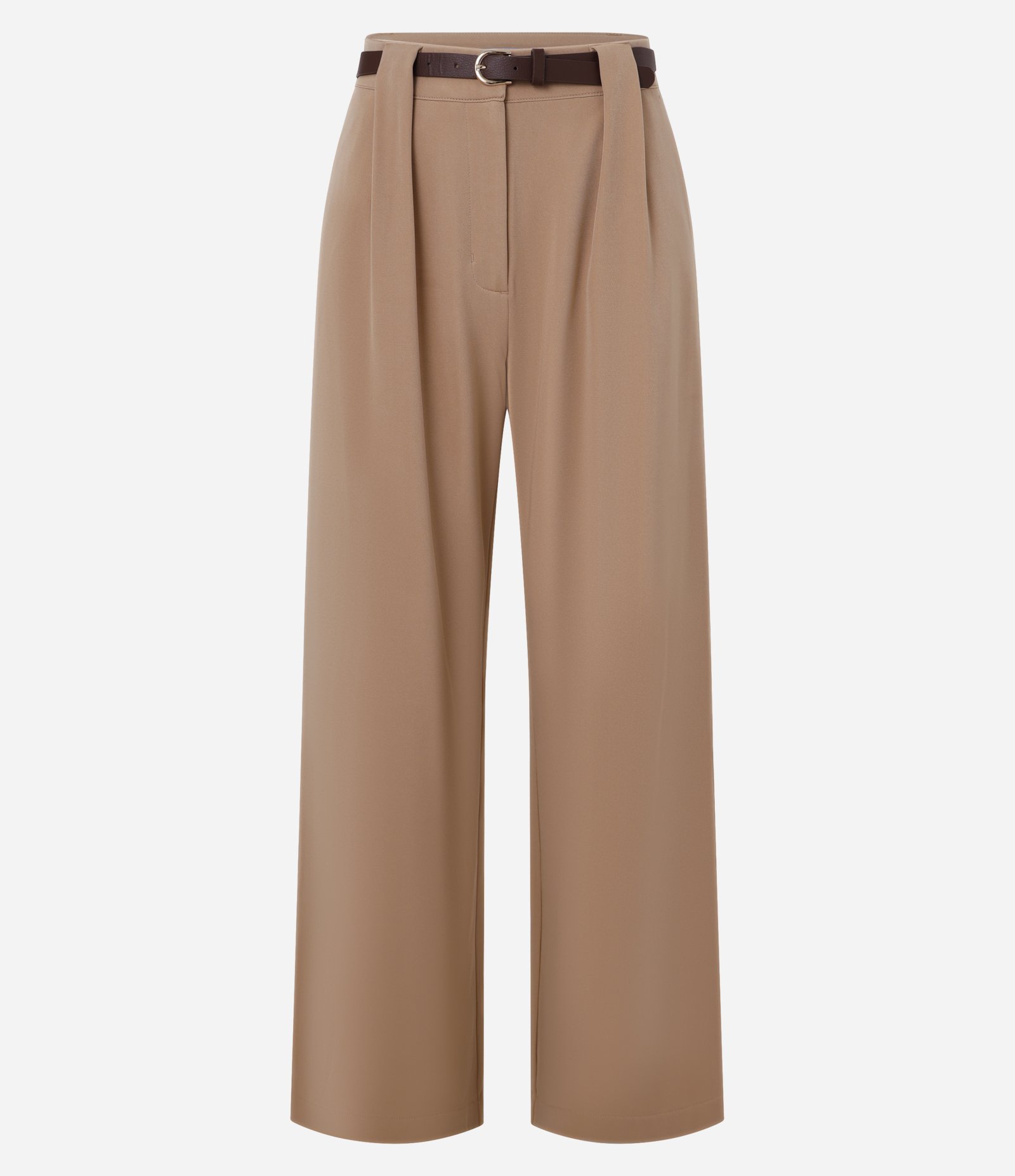 Calça Wide Leg Alfaiataria com Cintura Alta e Cinto Bege 3