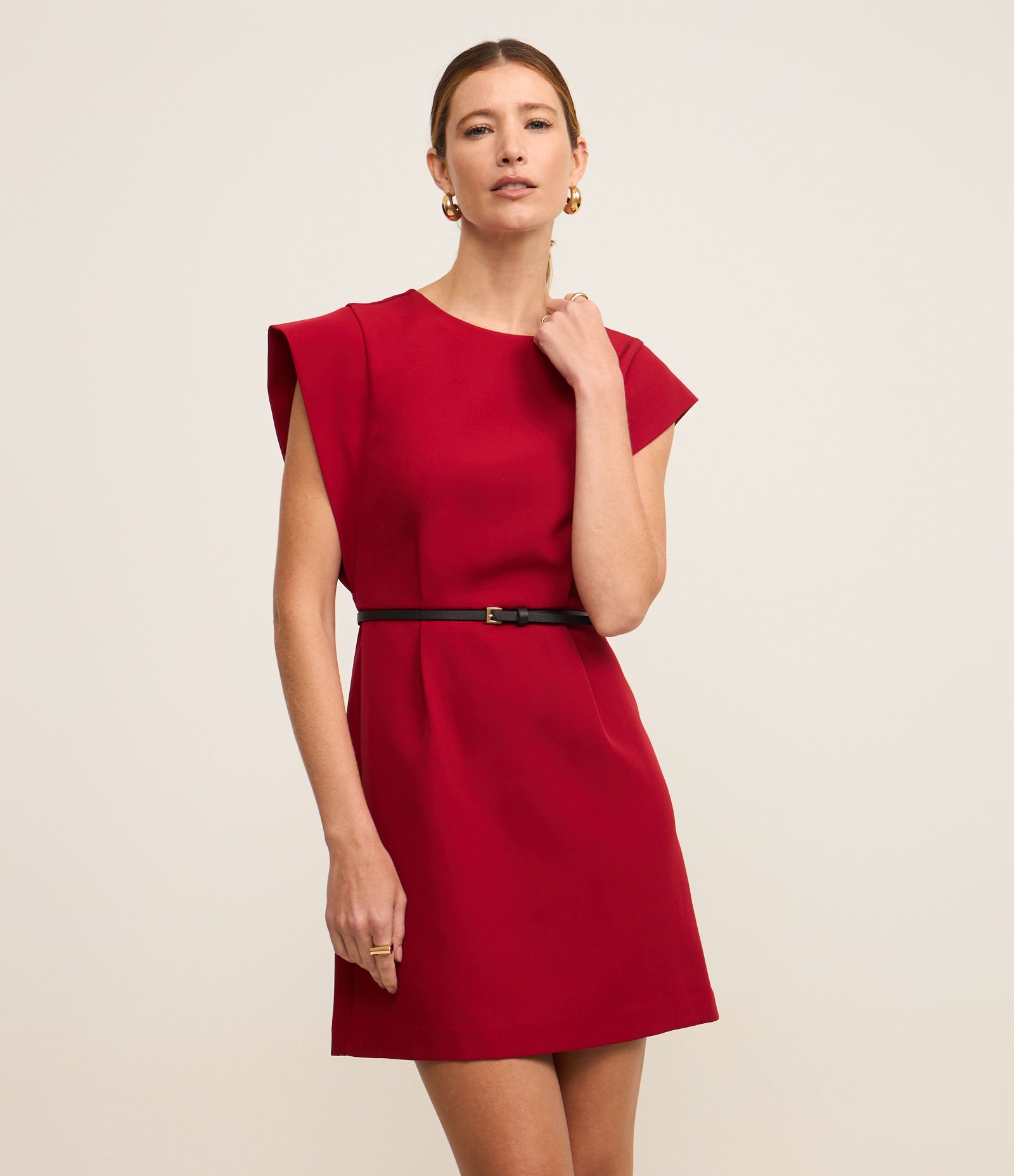 Vestido Curto em Alfaiataria com Cinto de PU Vermelho 1