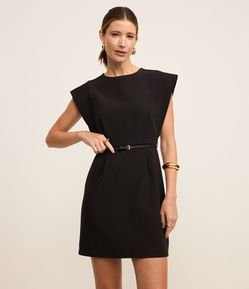 Vestido Curto em Alfaiataria com Cinto de PU