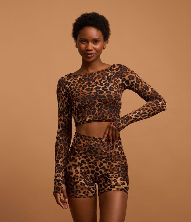 Bermuda Esportiva Crossfiteira em Microfibra com Estampa Animal Print