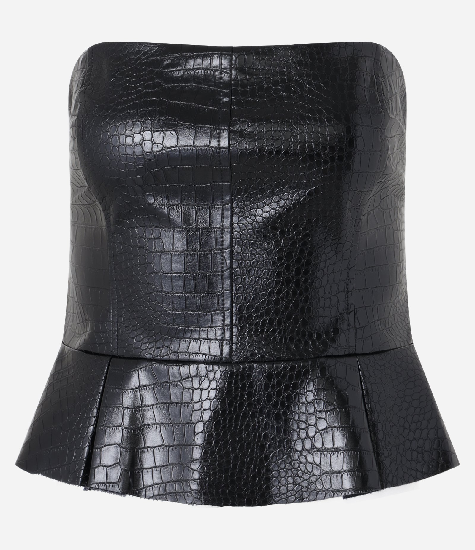 Blusa Peplum Corset Tomara Que Caia em PU com Textura Croco Preto 5