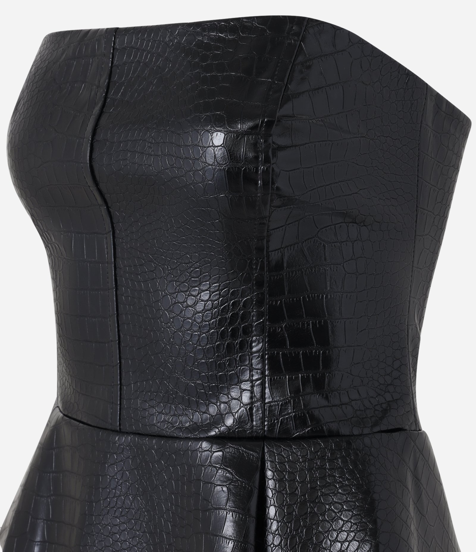 Blusa Peplum Corset Tomara Que Caia em PU com Textura Croco Preto 6