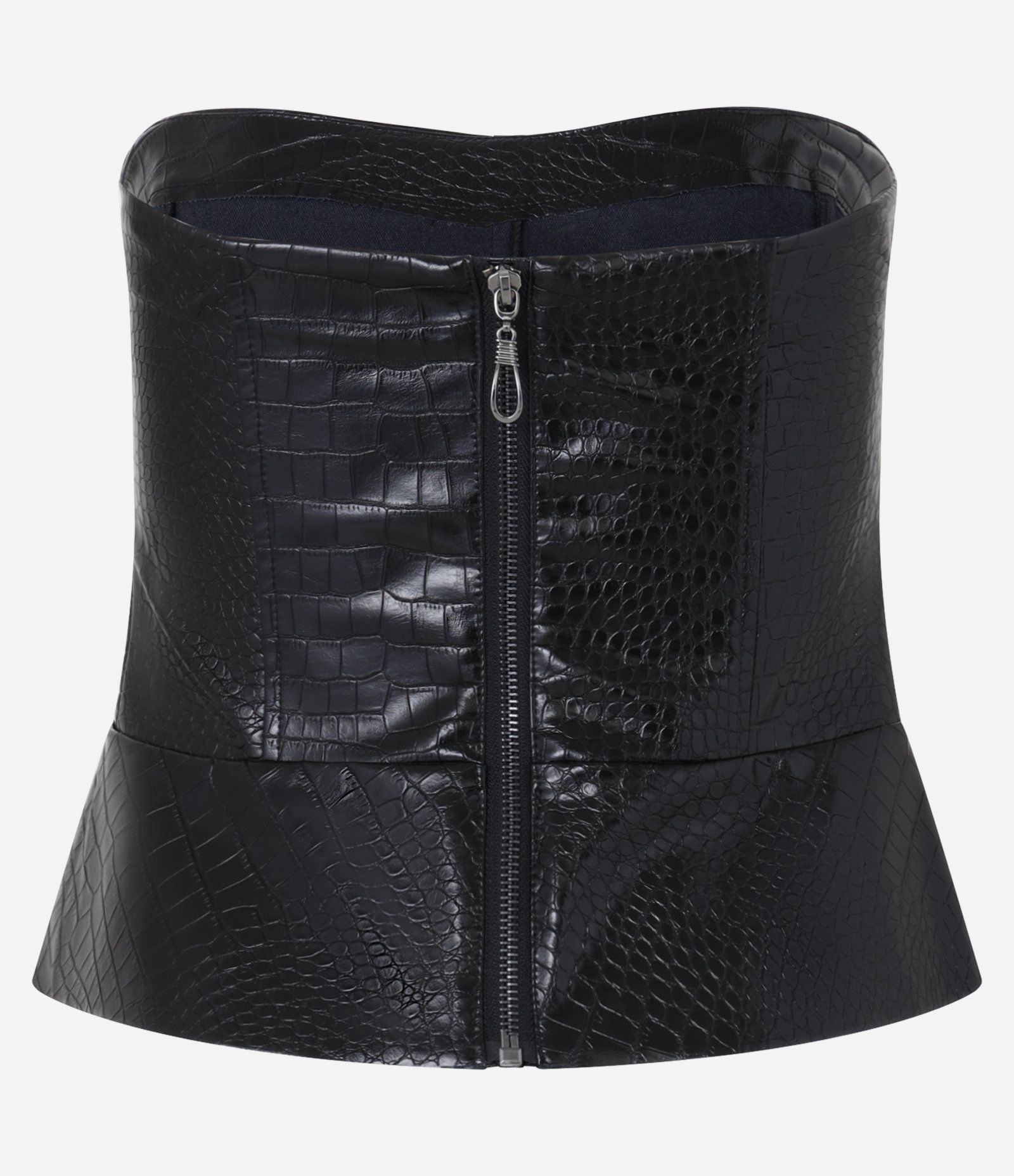Blusa Peplum Corset Tomara Que Caia em PU com Textura Croco Preto 7