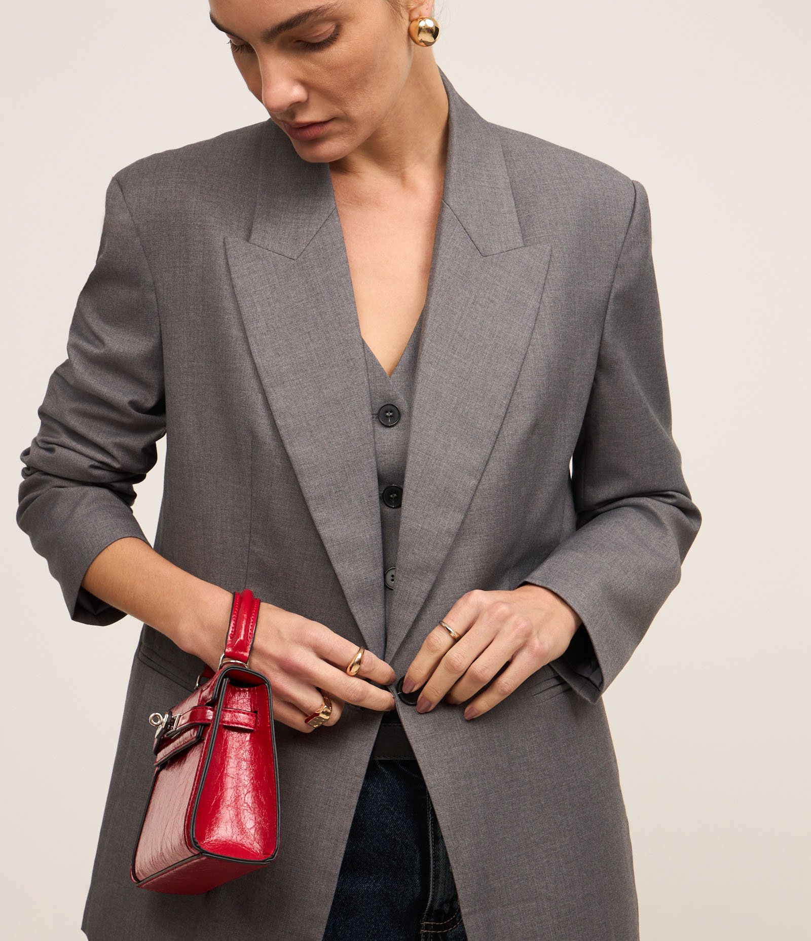 Blazer Oversized em Alfaiataria com Botão Único Cinza 3