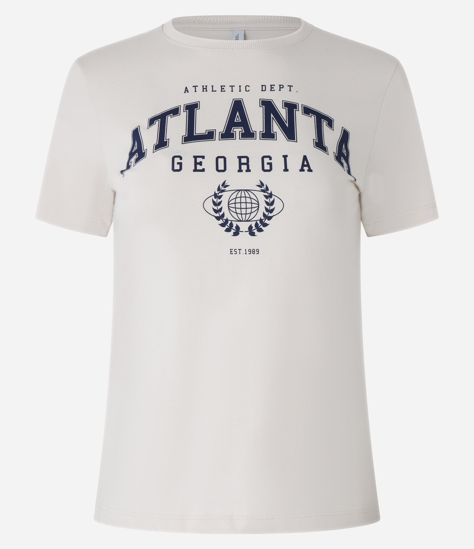 Camiseta Alongada em Algodão com Estampa College Atlanta Bege Acinzentado 4
