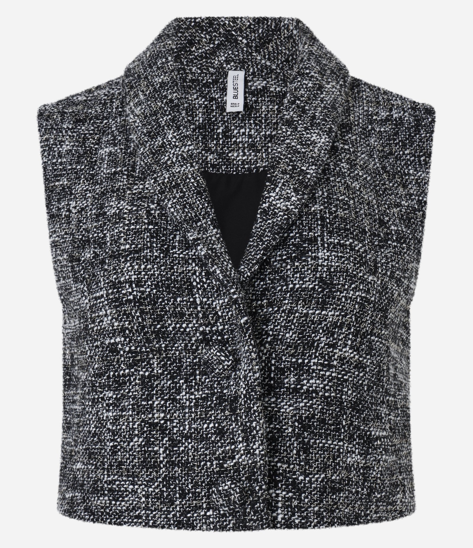Colete Cropped em Tweed com Lapela Preto 5
