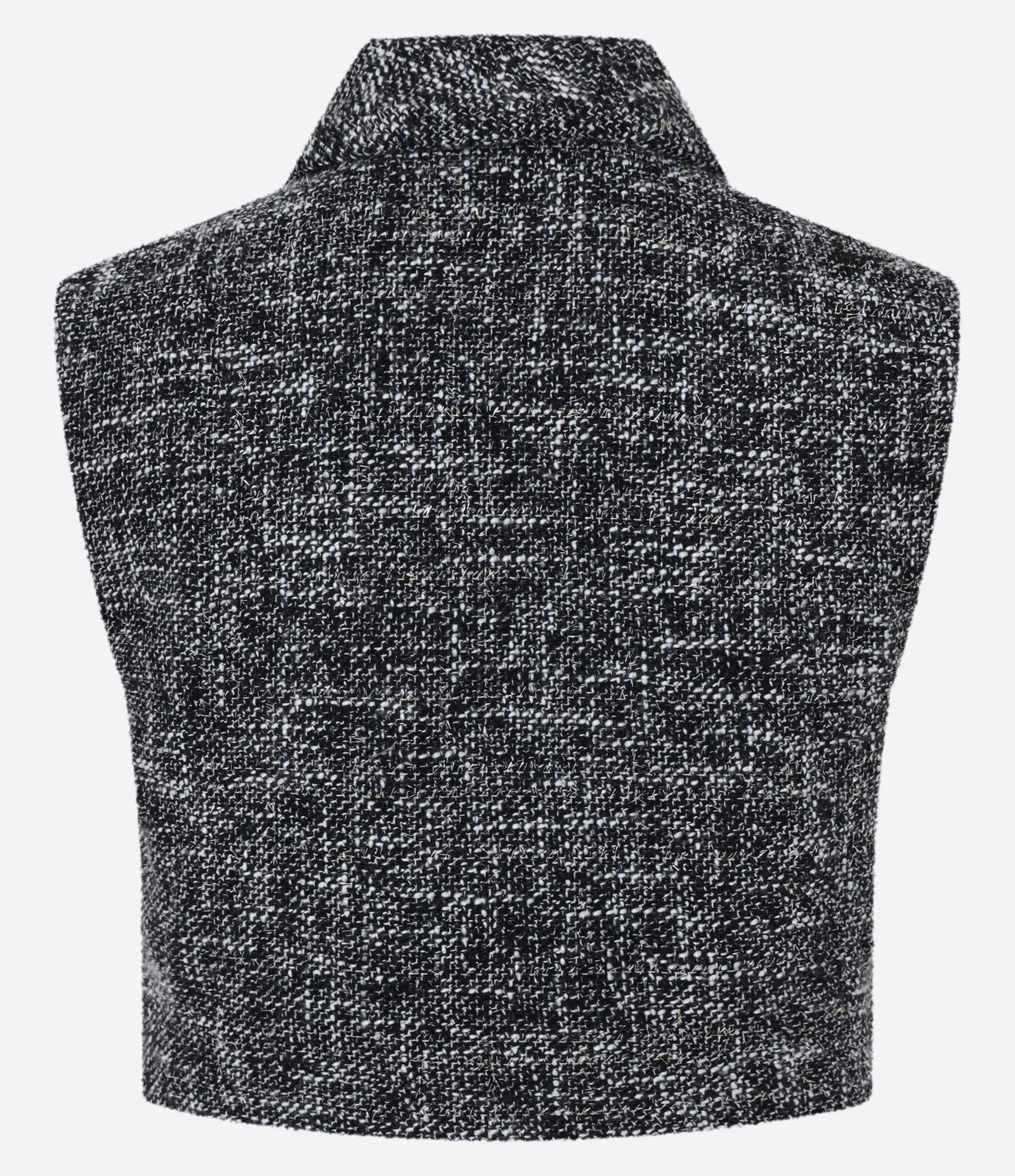 Colete Cropped em Tweed com Lapela Preto 7