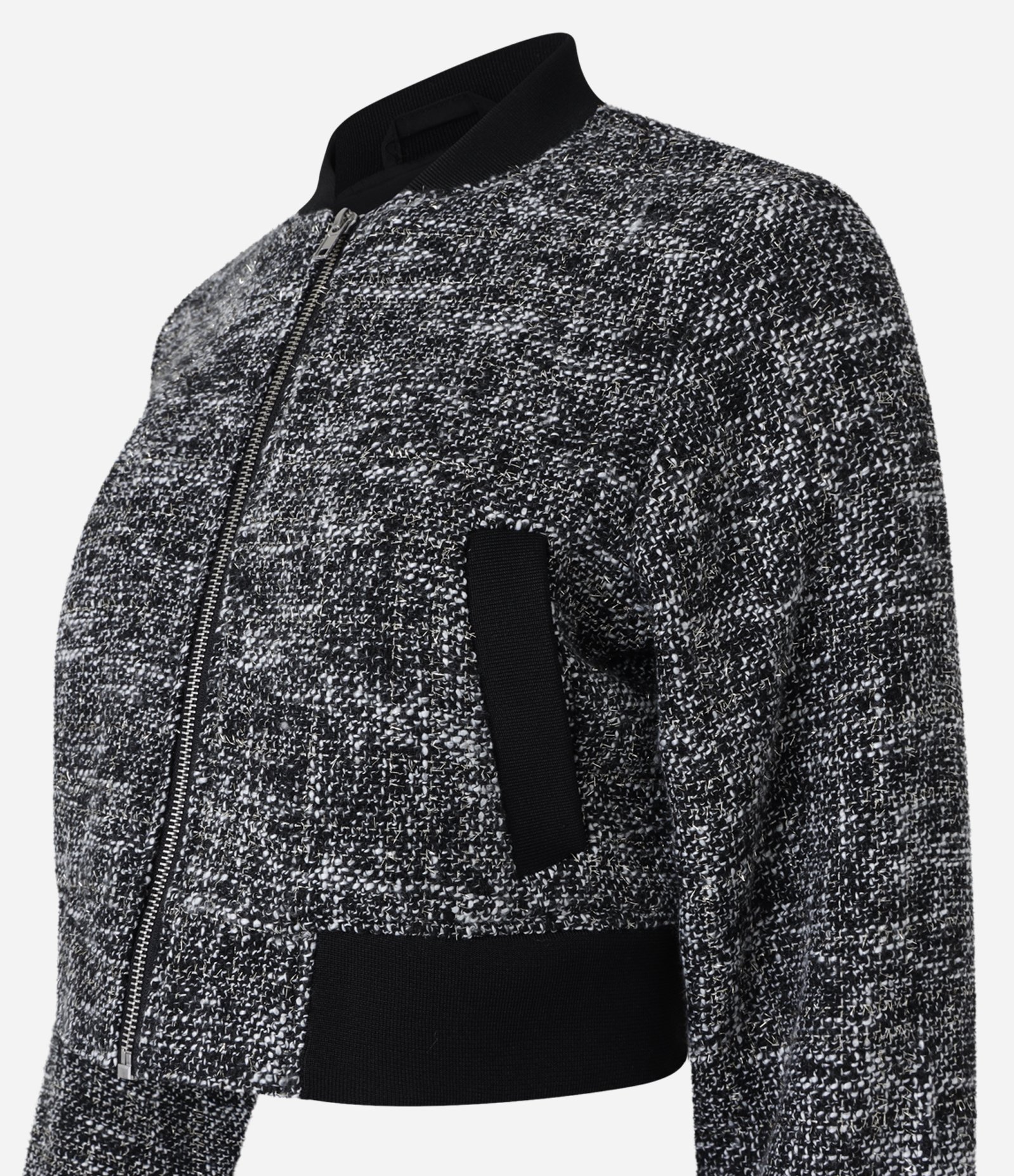 Jaqueta Bomber em Tweed com Detalhes em Ribana Preto 7