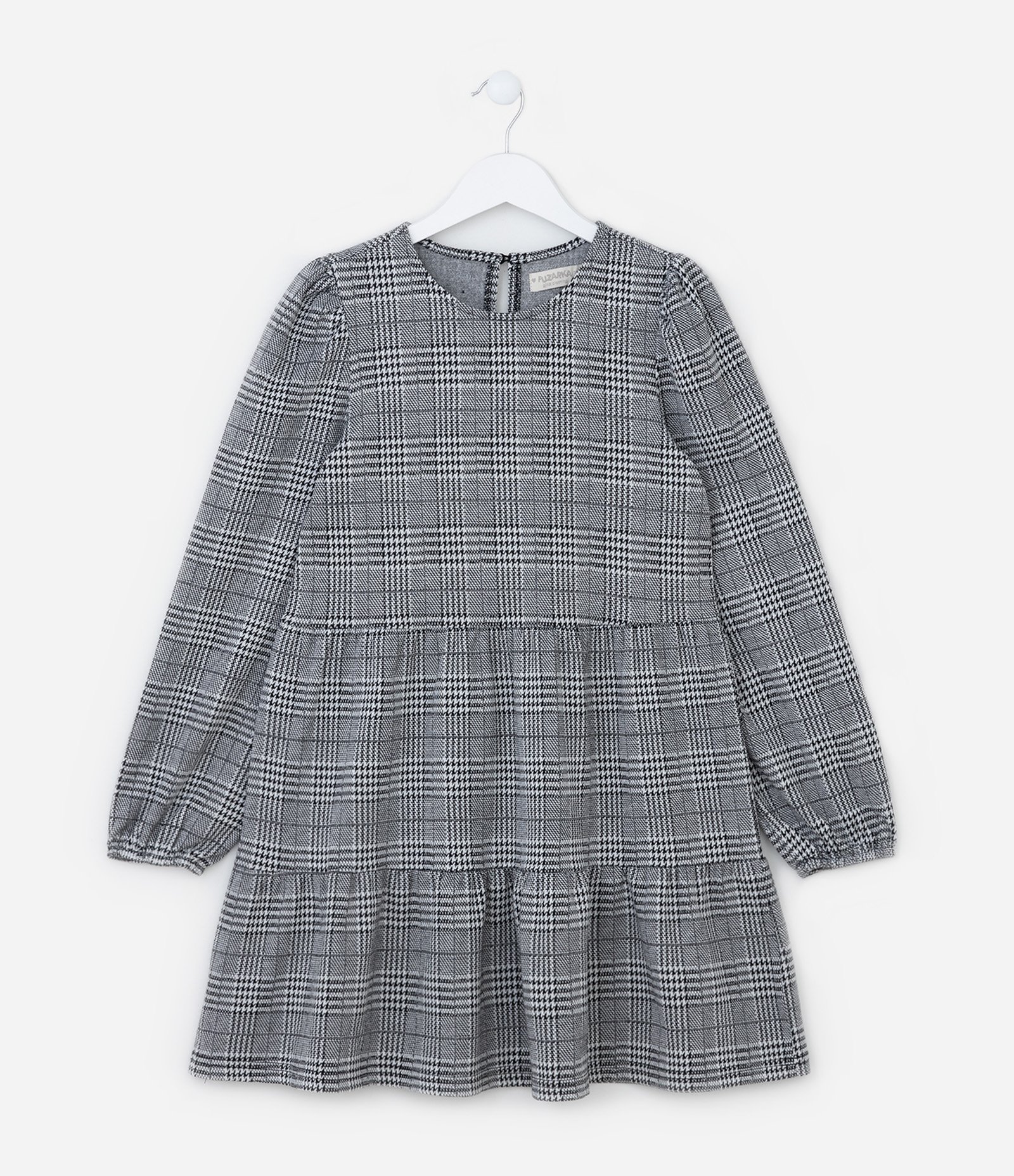 Vestido Infantil em Ponto Roma com Estampa Xadrez - Tam 5 a 14 Anos Cinza 1