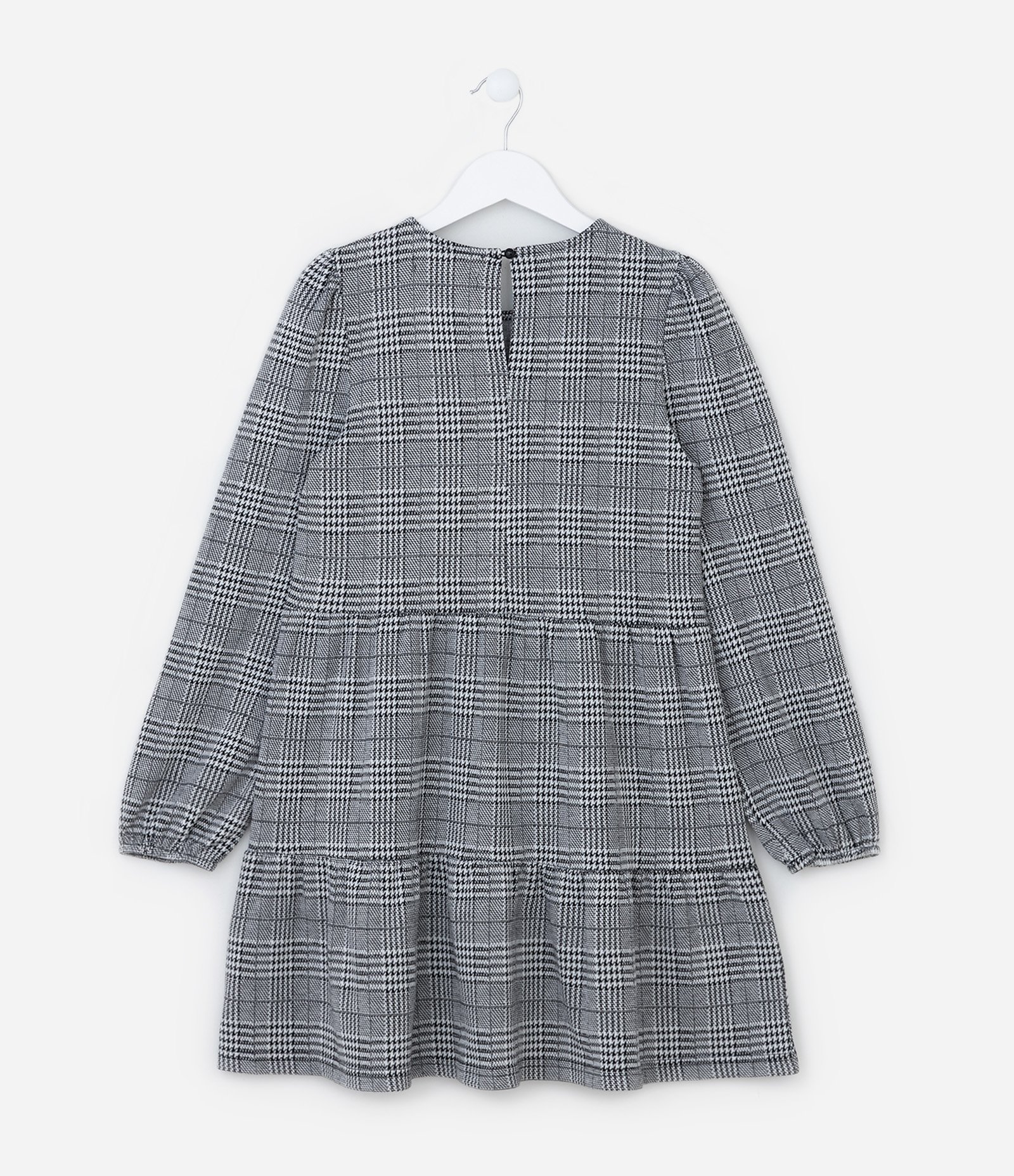 Vestido Infantil em Ponto Roma com Estampa Xadrez - Tam 5 a 14 Anos Cinza 2
