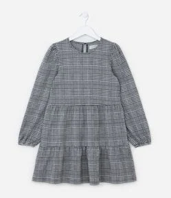 Vestido Infantil em Ponto Roma com Estampa Xadrez - Tam 5 a 14 Anos
