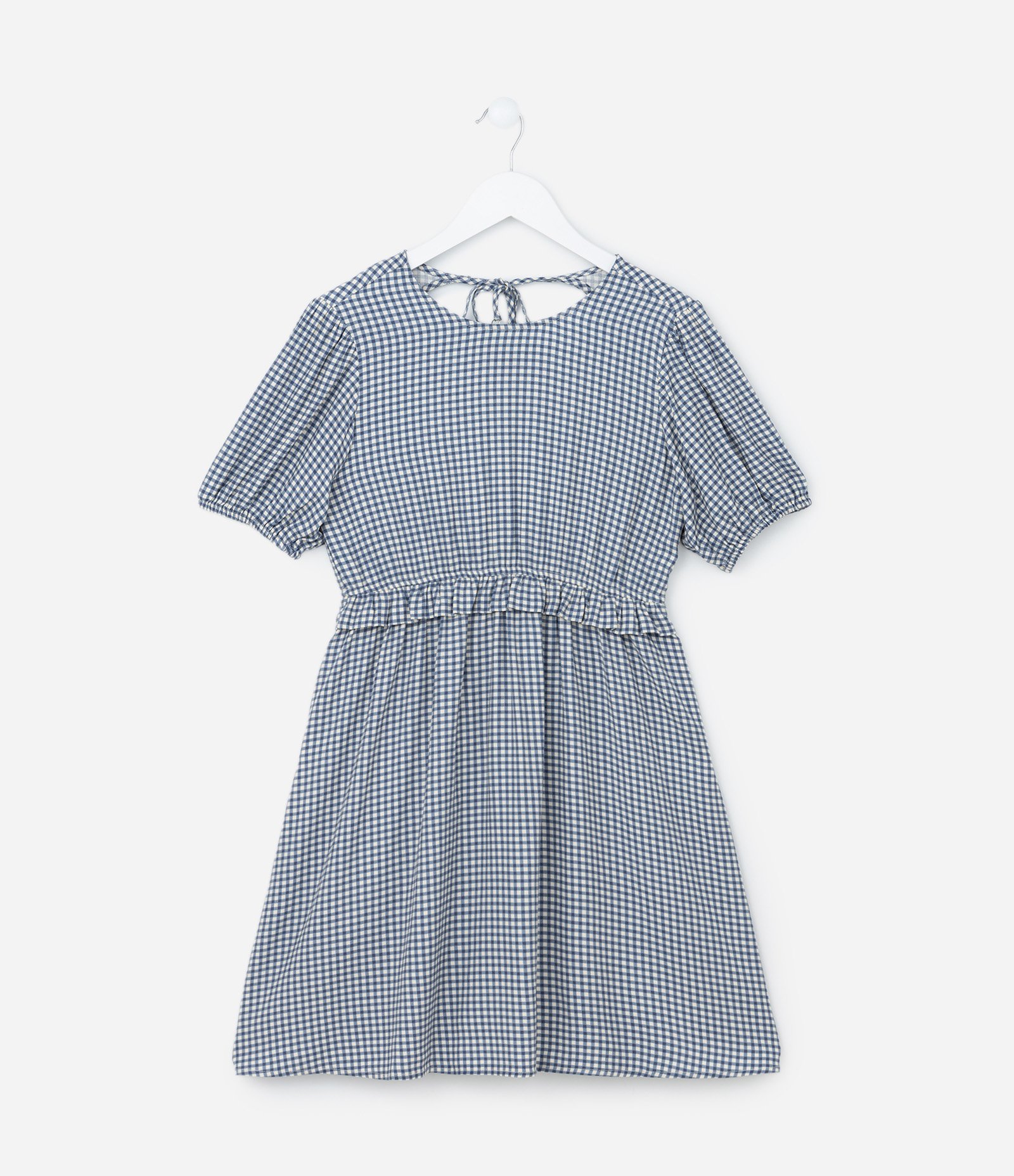 Vestido Infantil com Pingente Morango e Estampa Xadrez - Tam 5 a 14 Anos Azul 1