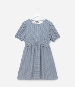 Vestido Infantil com Pingente Morango e Estampa Xadrez - Tam 5 a 14 Anos