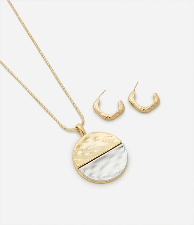 Conjunto de Colar Longo e Brinco Argola em Metal