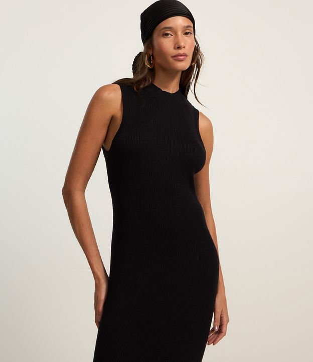Vestido Reto New Midi em Tricô com Textura Canelada