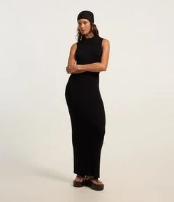 Vestido Reto New Midi em Tricô com Textura Canelada