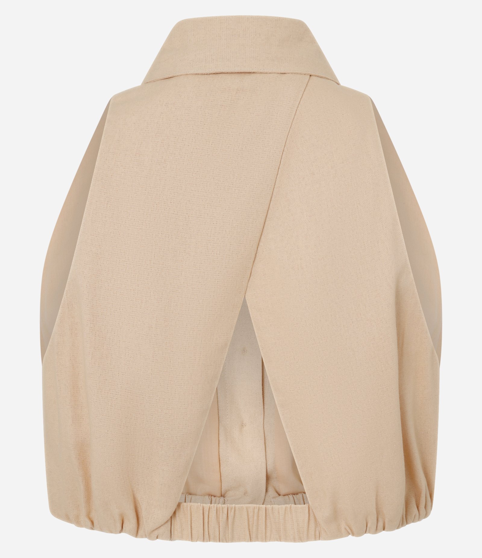 Blusa Cropped Balonê com Linho e Recorte Vazado nas Costas Bege 6