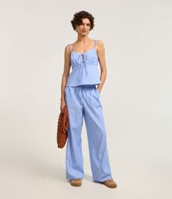 Calça Reta Fluída com Listras e Amarração