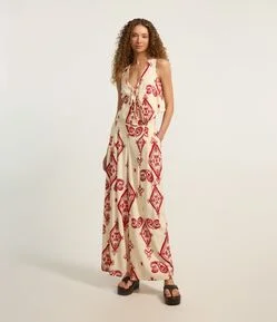 Calça Pantalona em Crepe com Pregas e Estampa Paisley