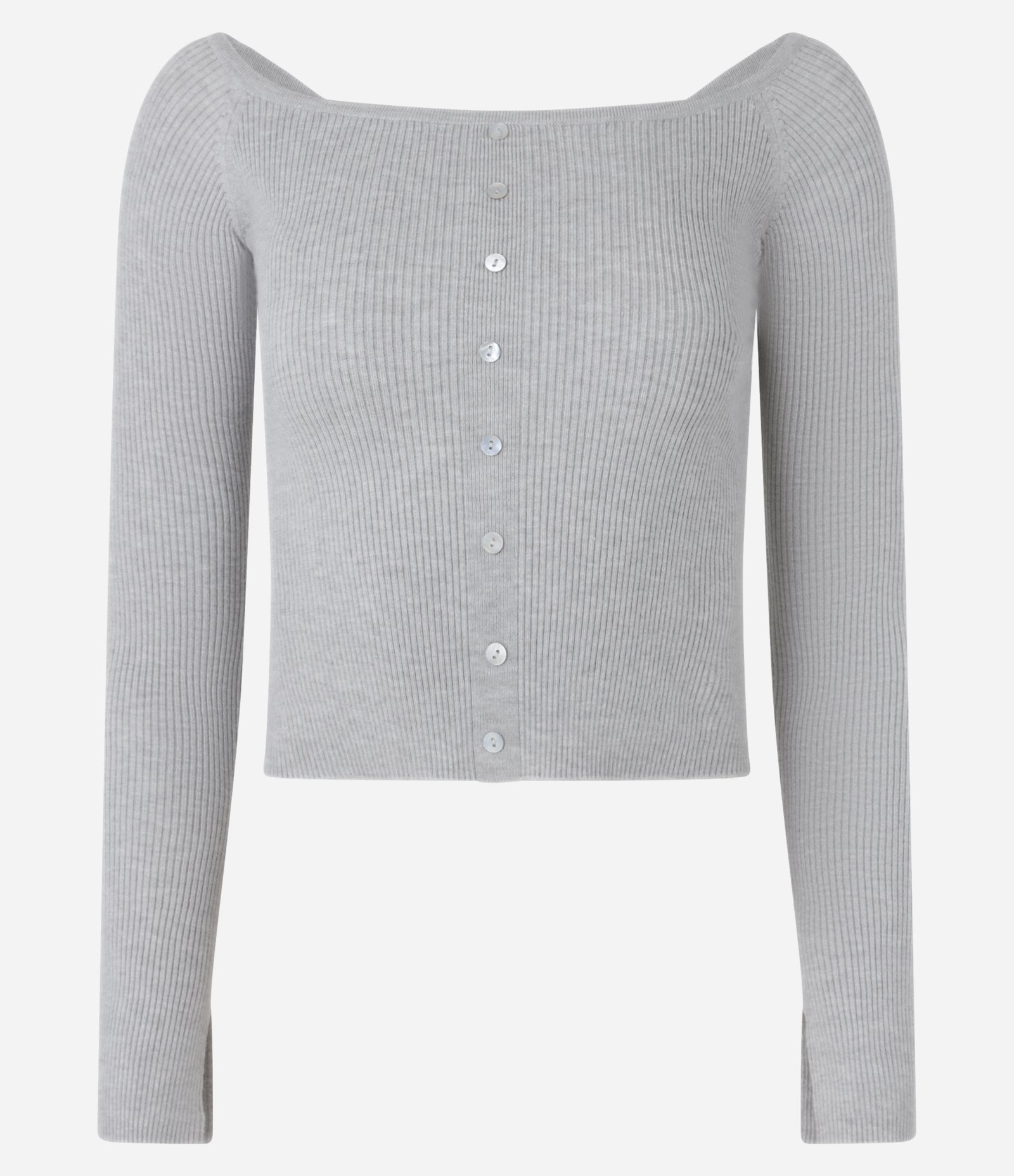 Blusa em Tricô Ombro a Ombro e Botõezinhos Frontais Cinza 5