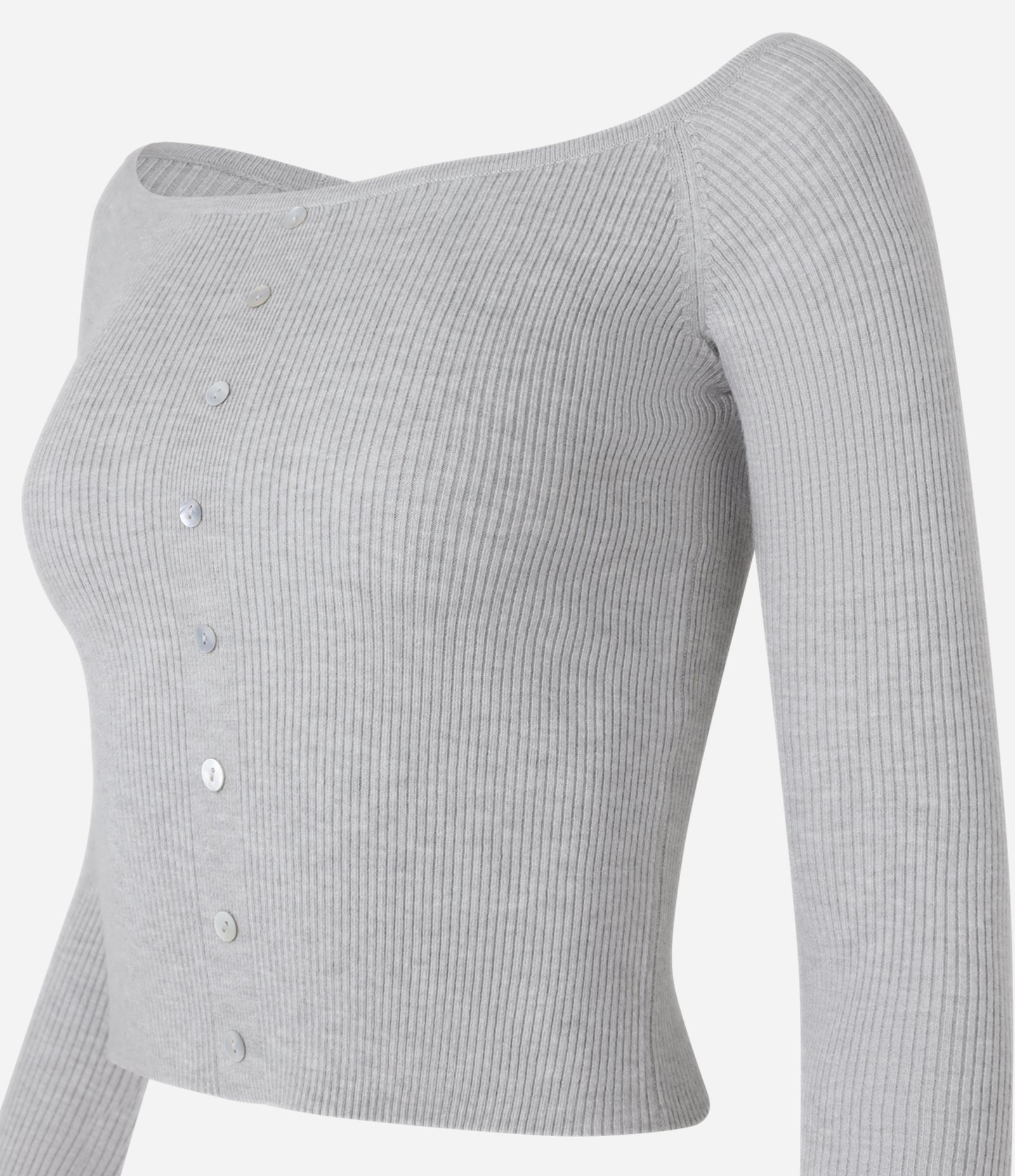Blusa em Tricô Ombro a Ombro e Botõezinhos Frontais Cinza 6