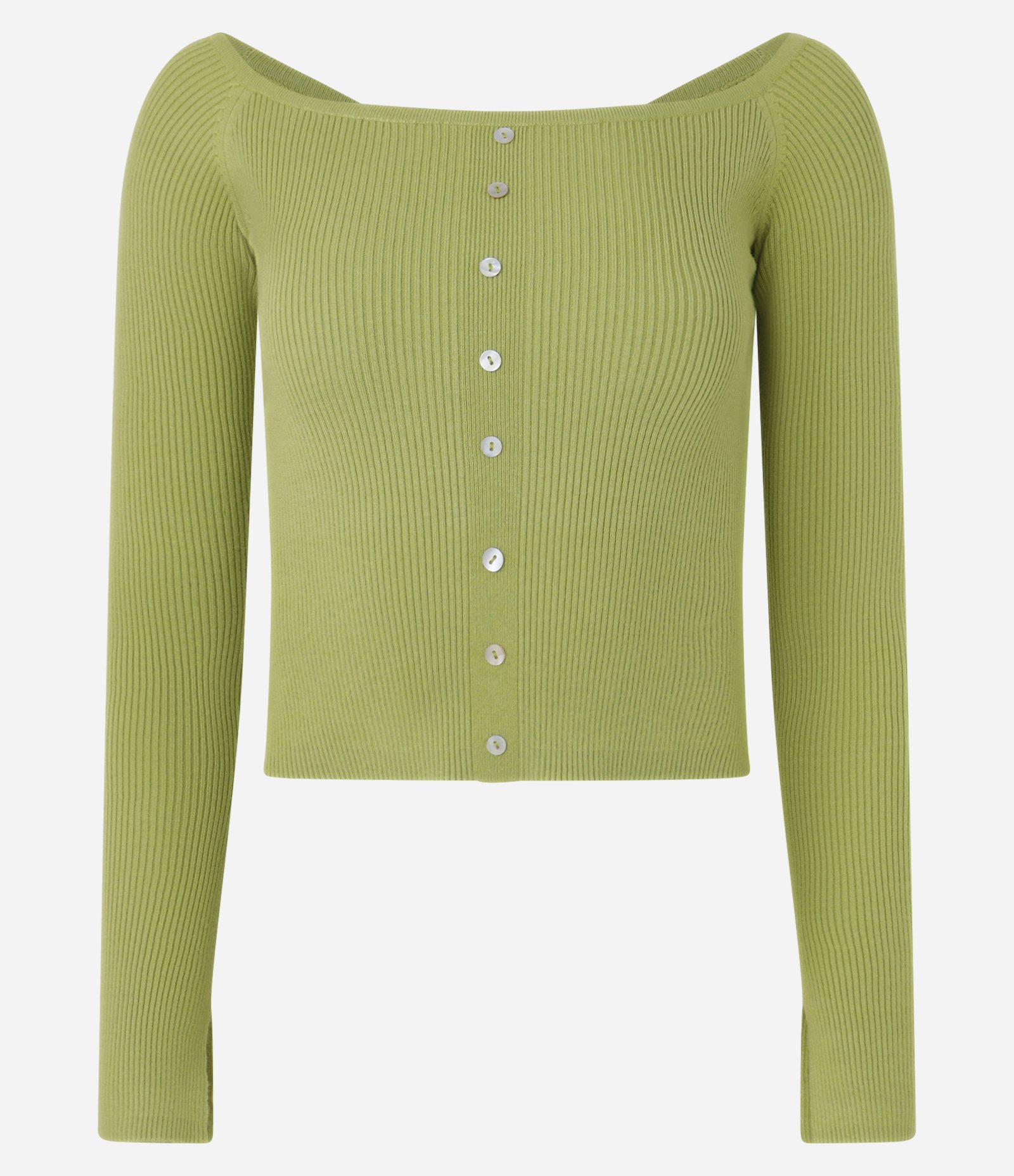 Blusa em Tricô Ombro a Ombro e Botõezinhos Frontais Verde 3