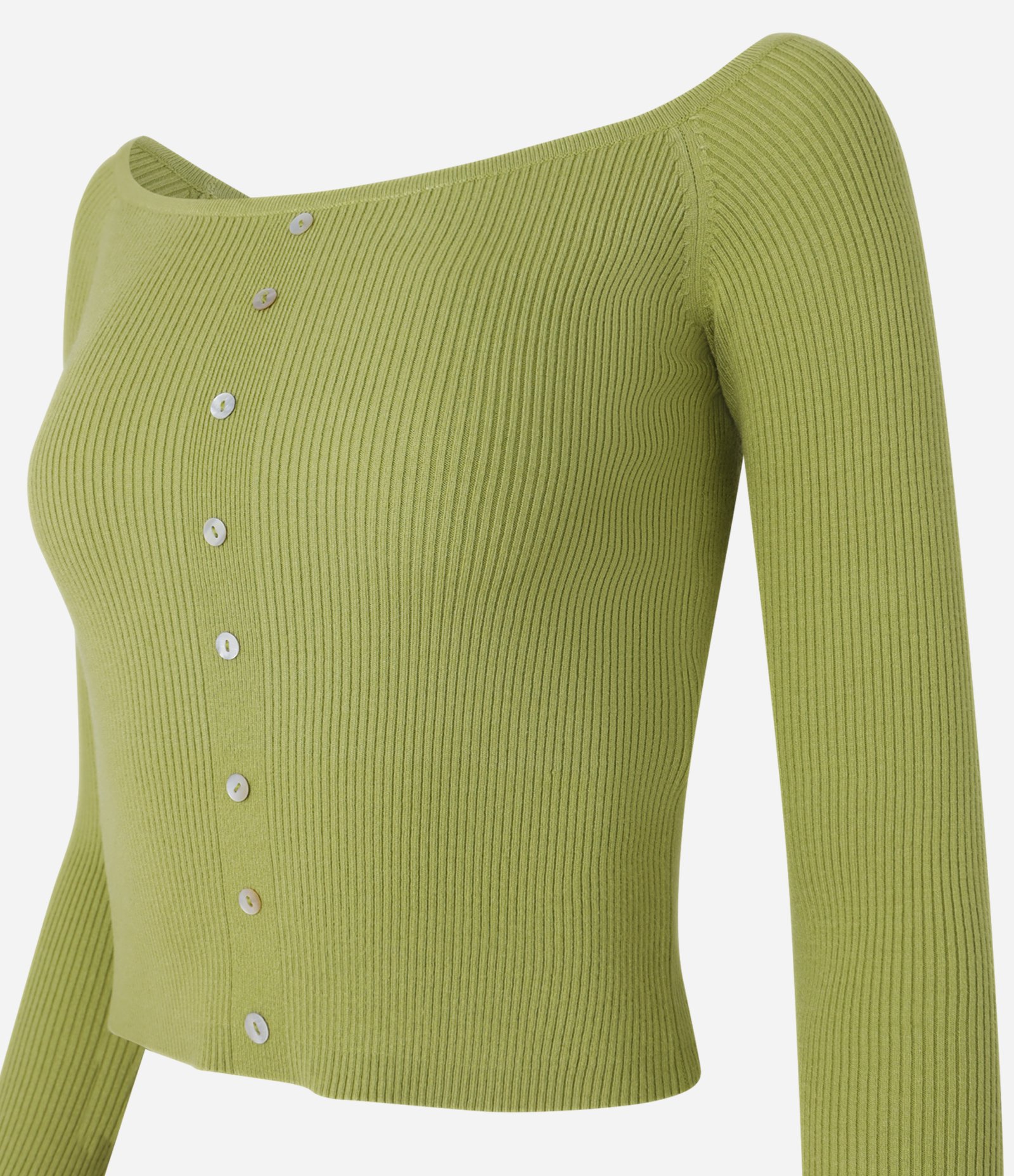 Blusa em Tricô Ombro a Ombro e Botõezinhos Frontais Verde 4