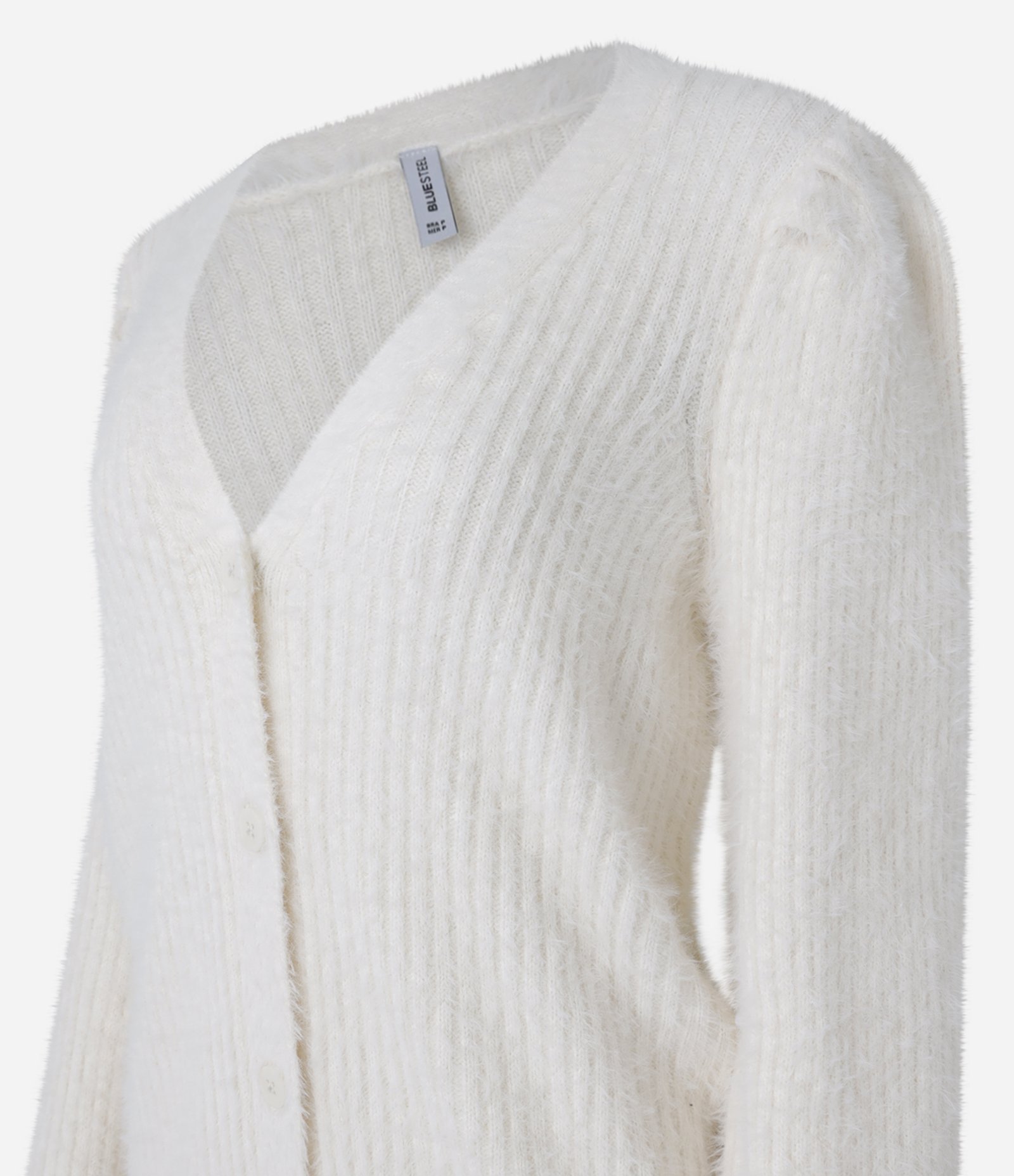 Cardigan Alongado em Tricô com Pelinhos e Punhos Canelados Bege 6