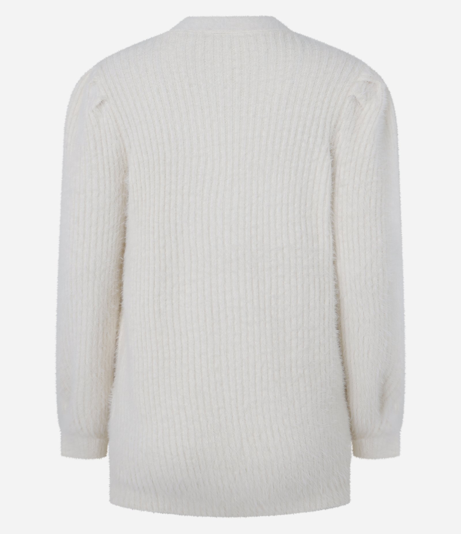 Cardigan Alongado em Tricô com Pelinhos e Punhos Canelados Bege 7