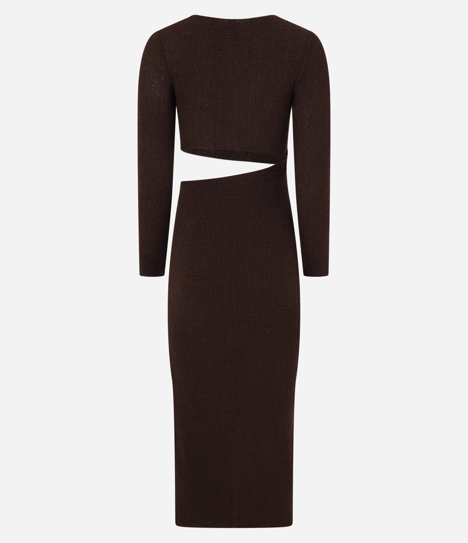 Vestido Midi Texturizado com Recorte Vazado na Cintura Marrom 9