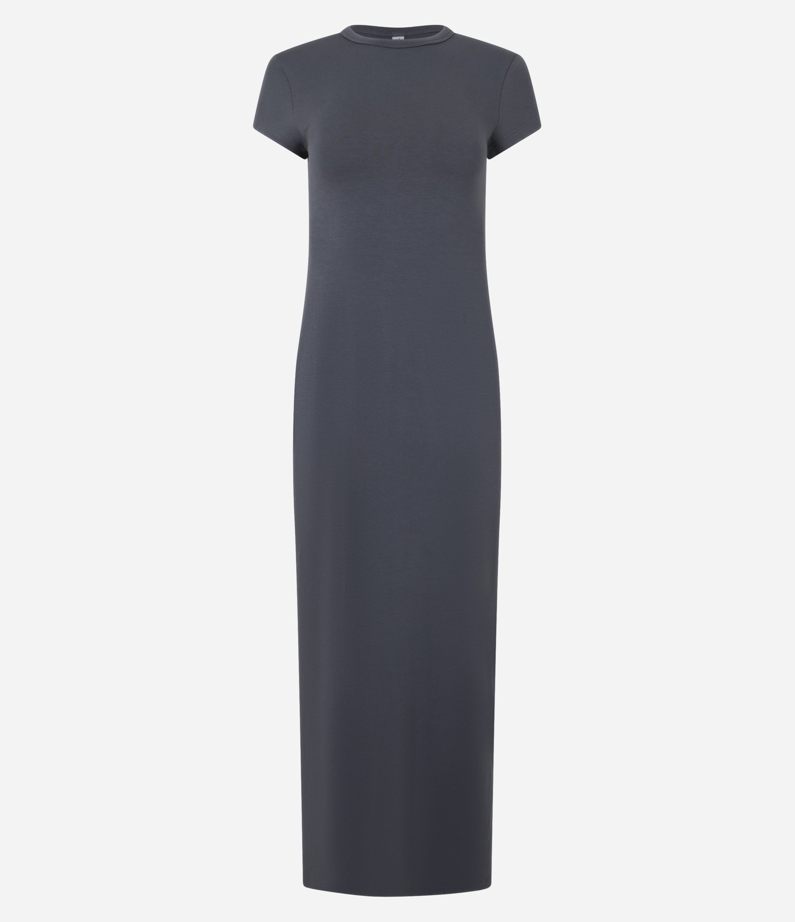 Vestido Longo em Algodão com Manga Curta Cinza Escuro 4