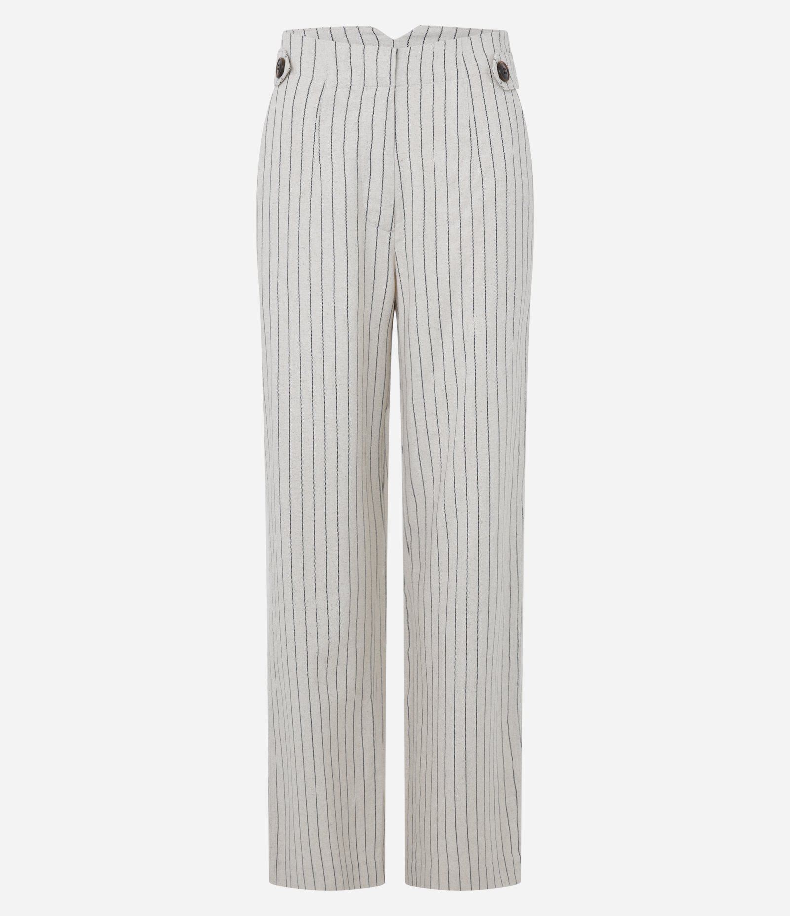 Calça Reta em Viscolinho com Listras em Fio Tinto Bege 5