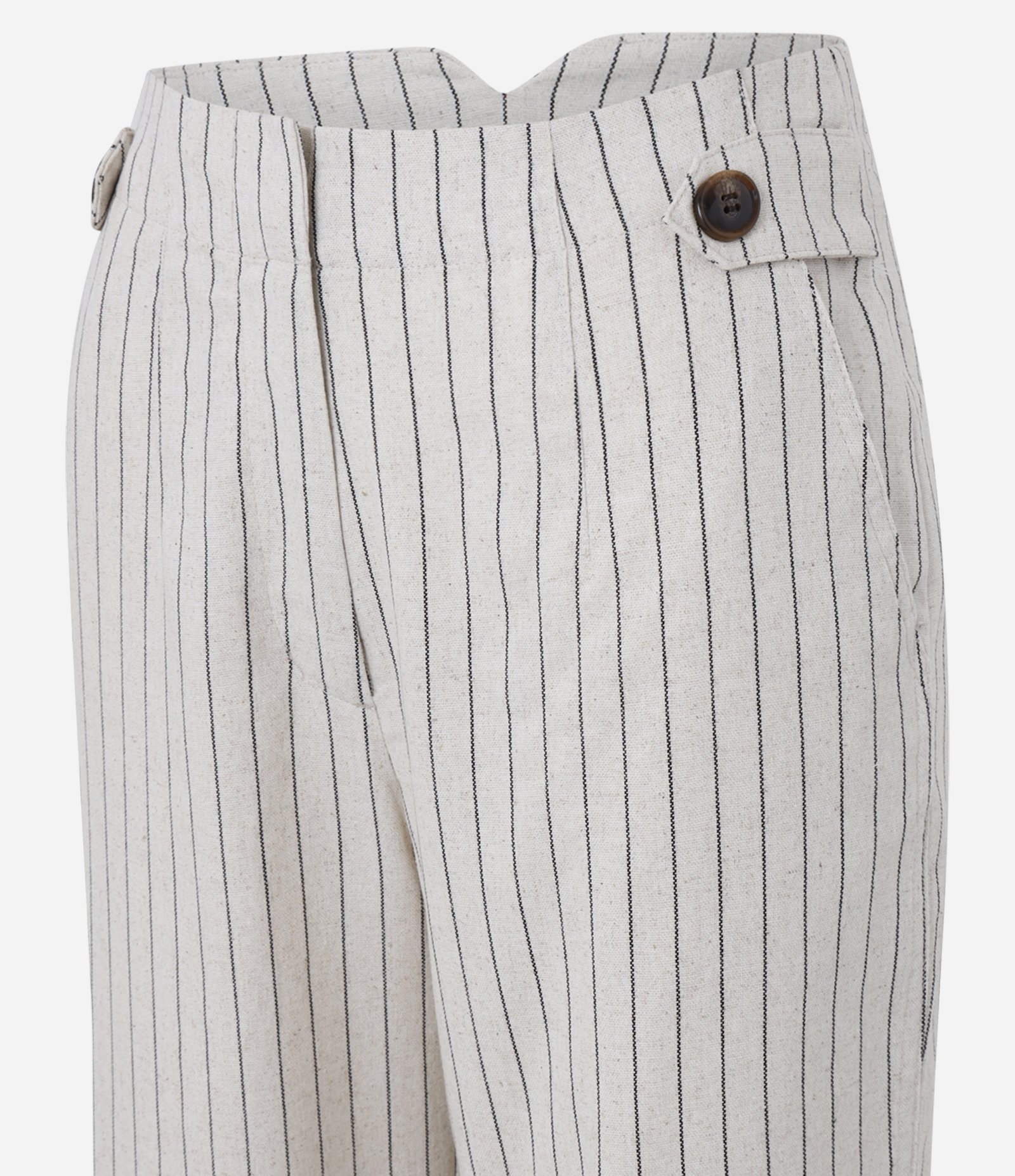 Calça Reta em Viscolinho com Listras em Fio Tinto Bege 6