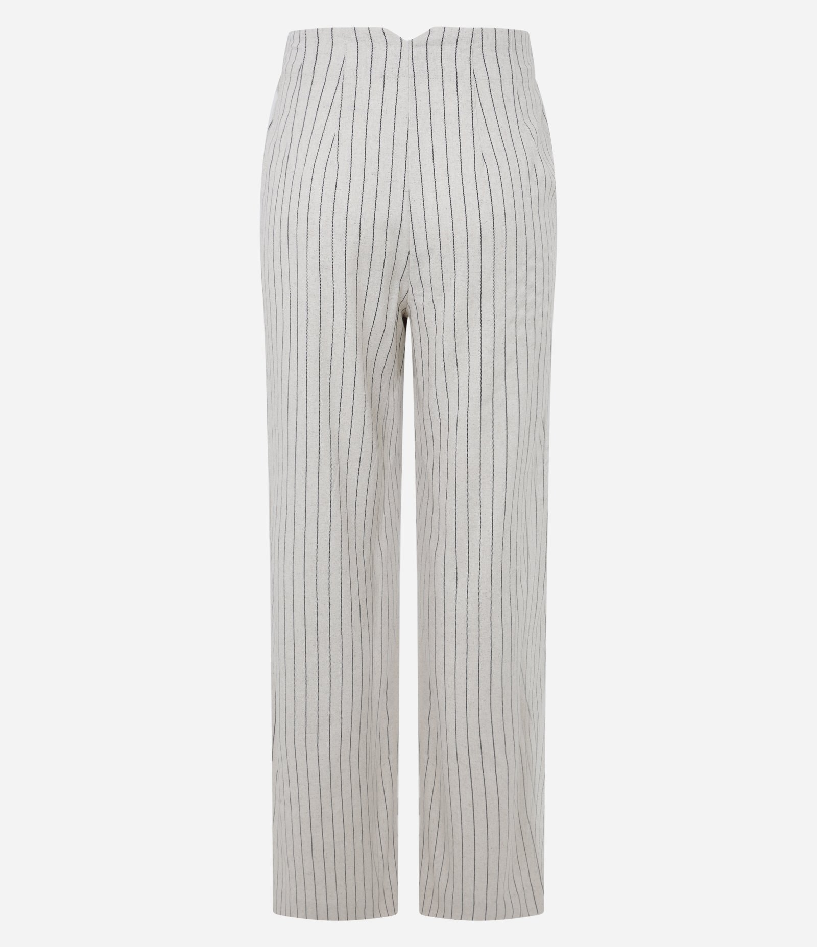 Calça Reta em Viscolinho com Listras em Fio Tinto Bege 7