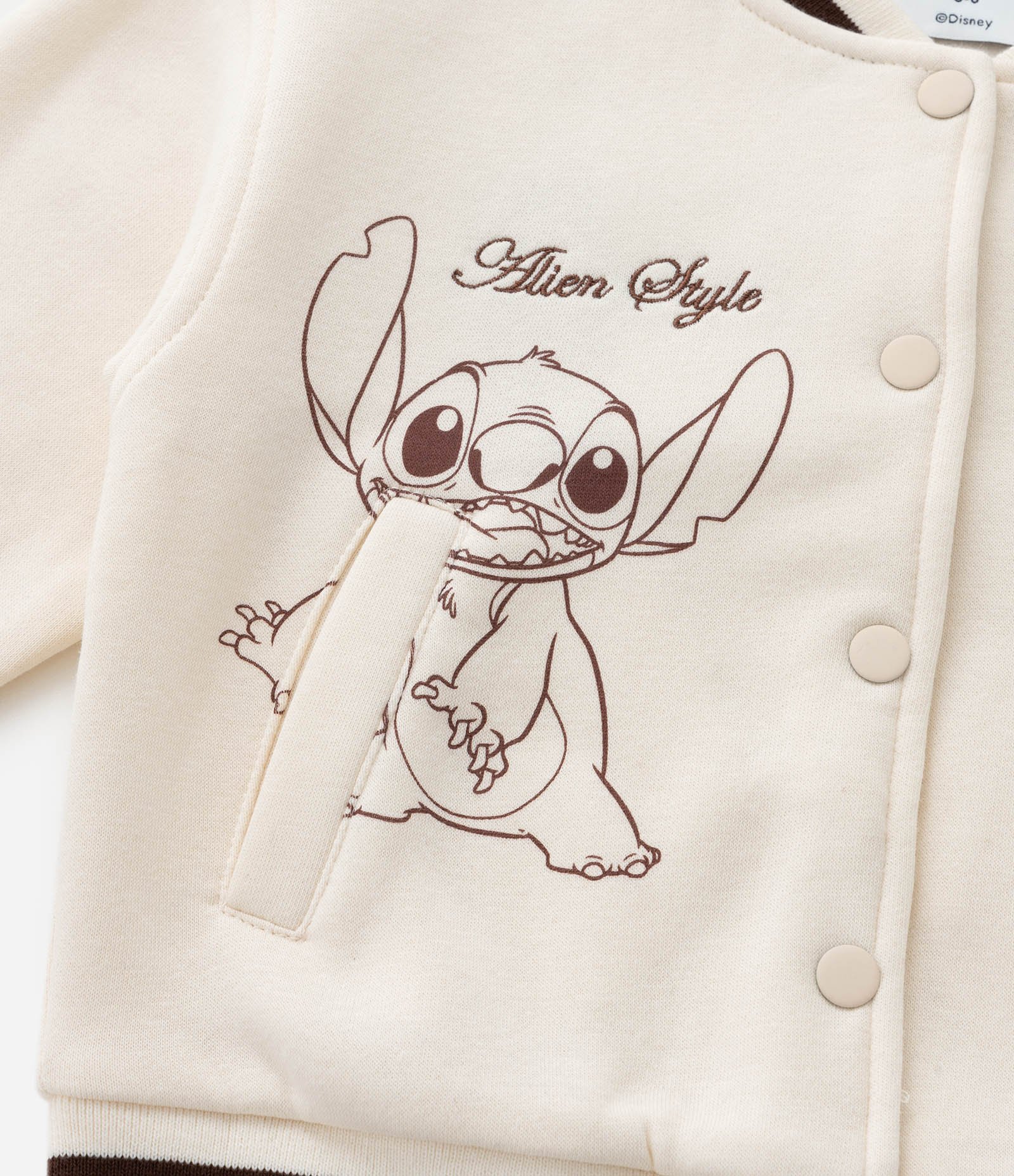 Jaqueta Bomber Infantil com Bordado do Stitch - Tam 5 a 14 Anos Bege 9