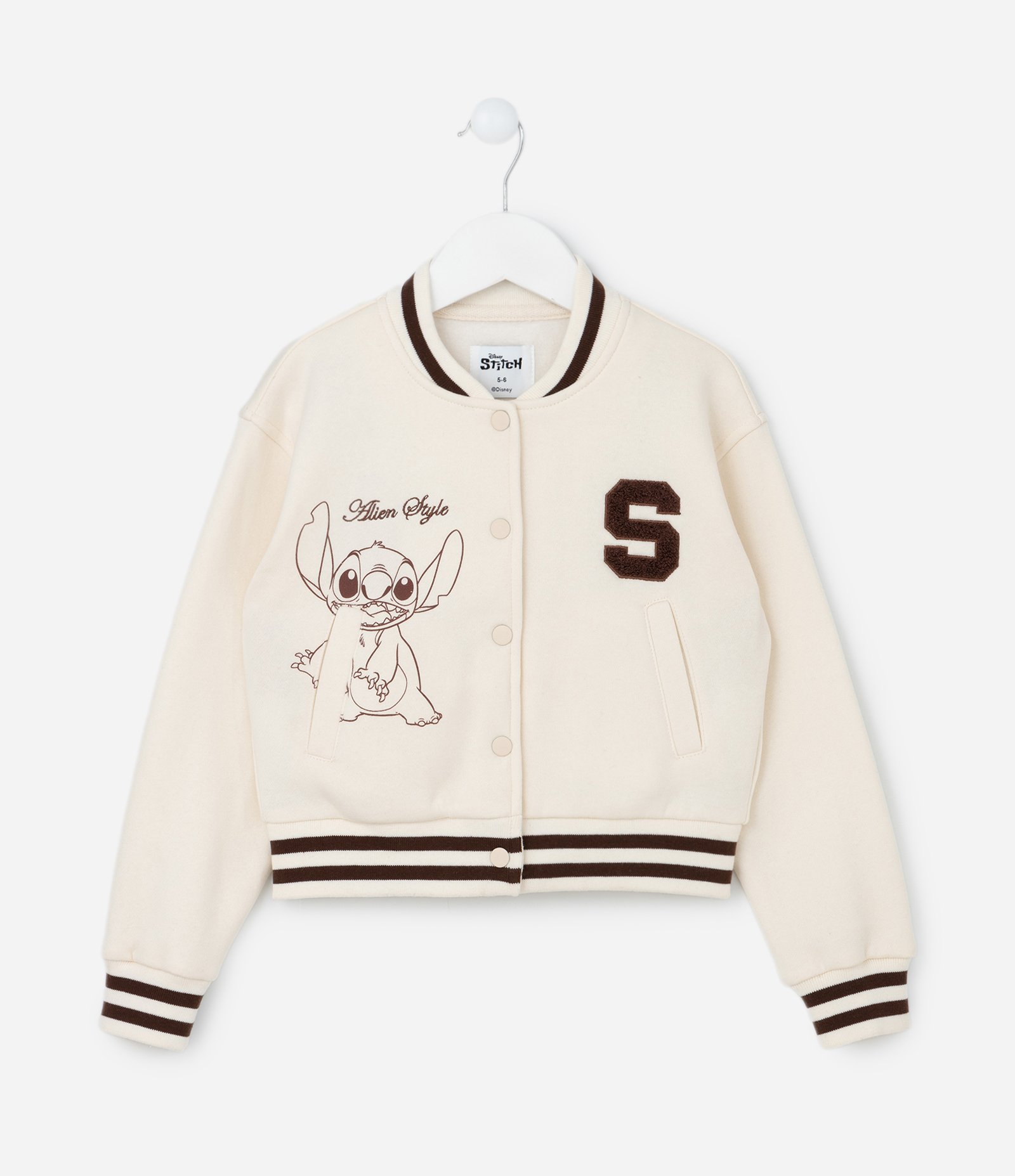 Jaqueta Bomber Infantil com Bordado do Stitch - Tam 5 a 14 Anos Bege 1