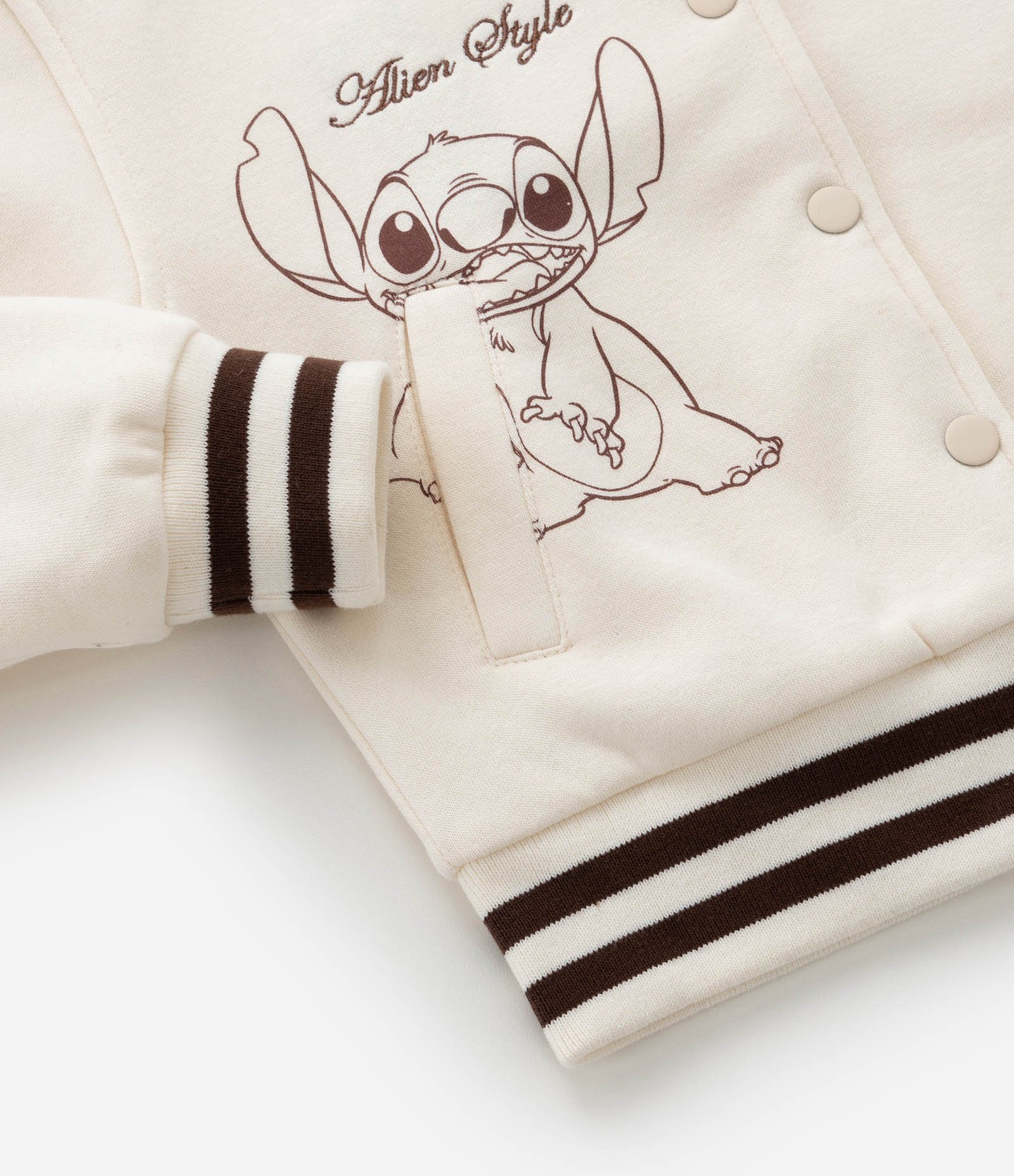 Jaqueta Bomber Infantil com Bordado do Stitch - Tam 5 a 14 Anos Bege 5