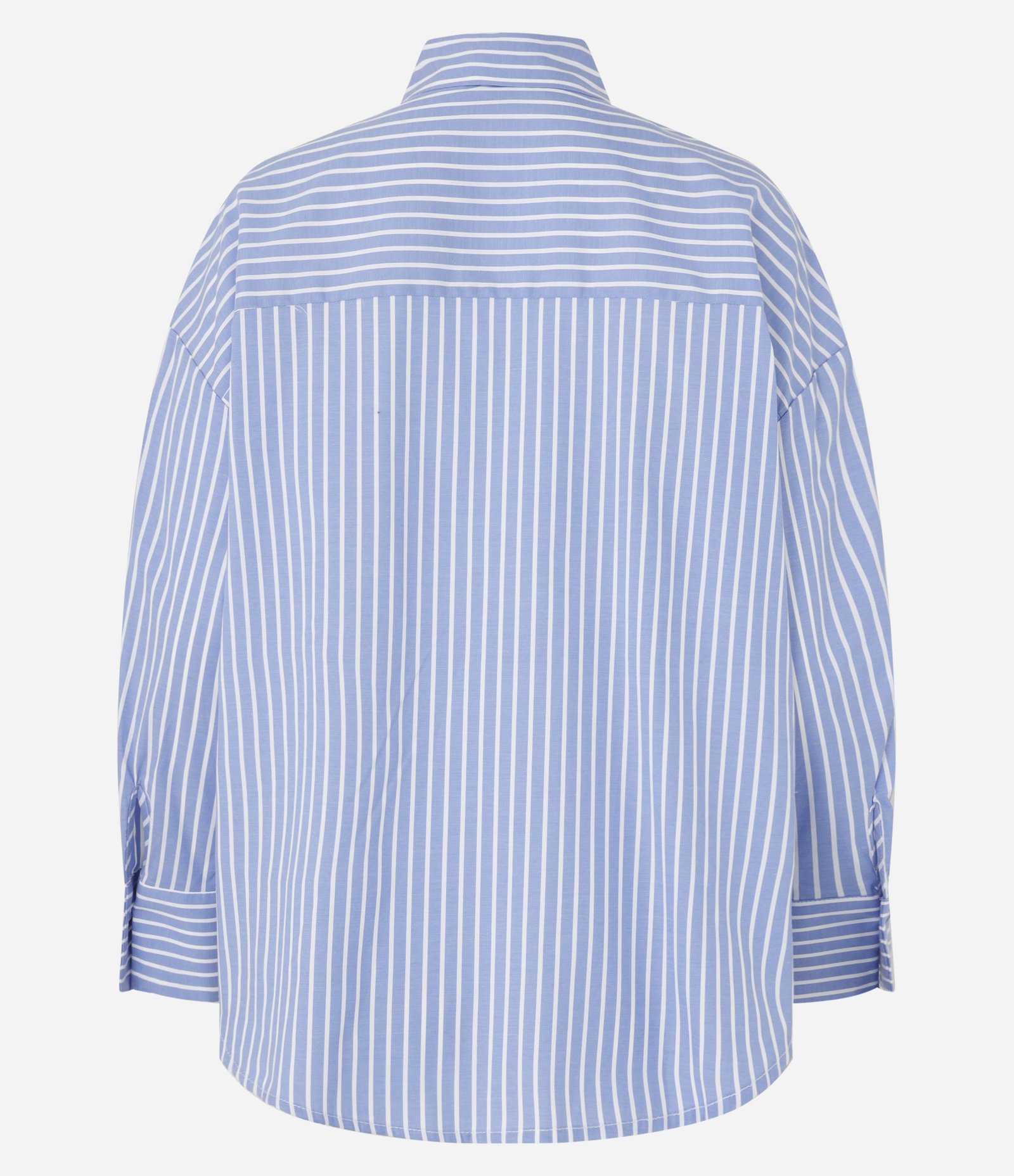 Camisa Over Alongada em Tricoline Listrado com Fio Tinto Azul 6